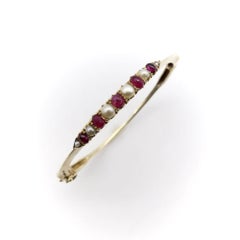 Antique Ruby and Pearl 14K Gold Victorian Knife Edge Bracelet