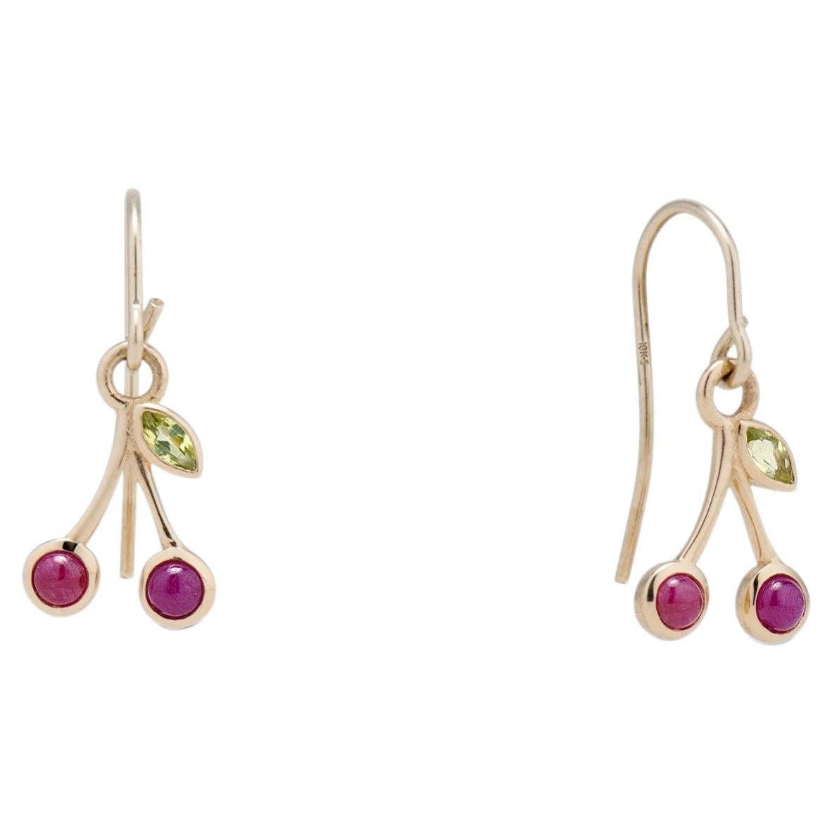 Ruby and Peridot Cherry Dangles For Sale