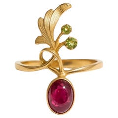 Ruby and peridot vintage style 14k gold ring