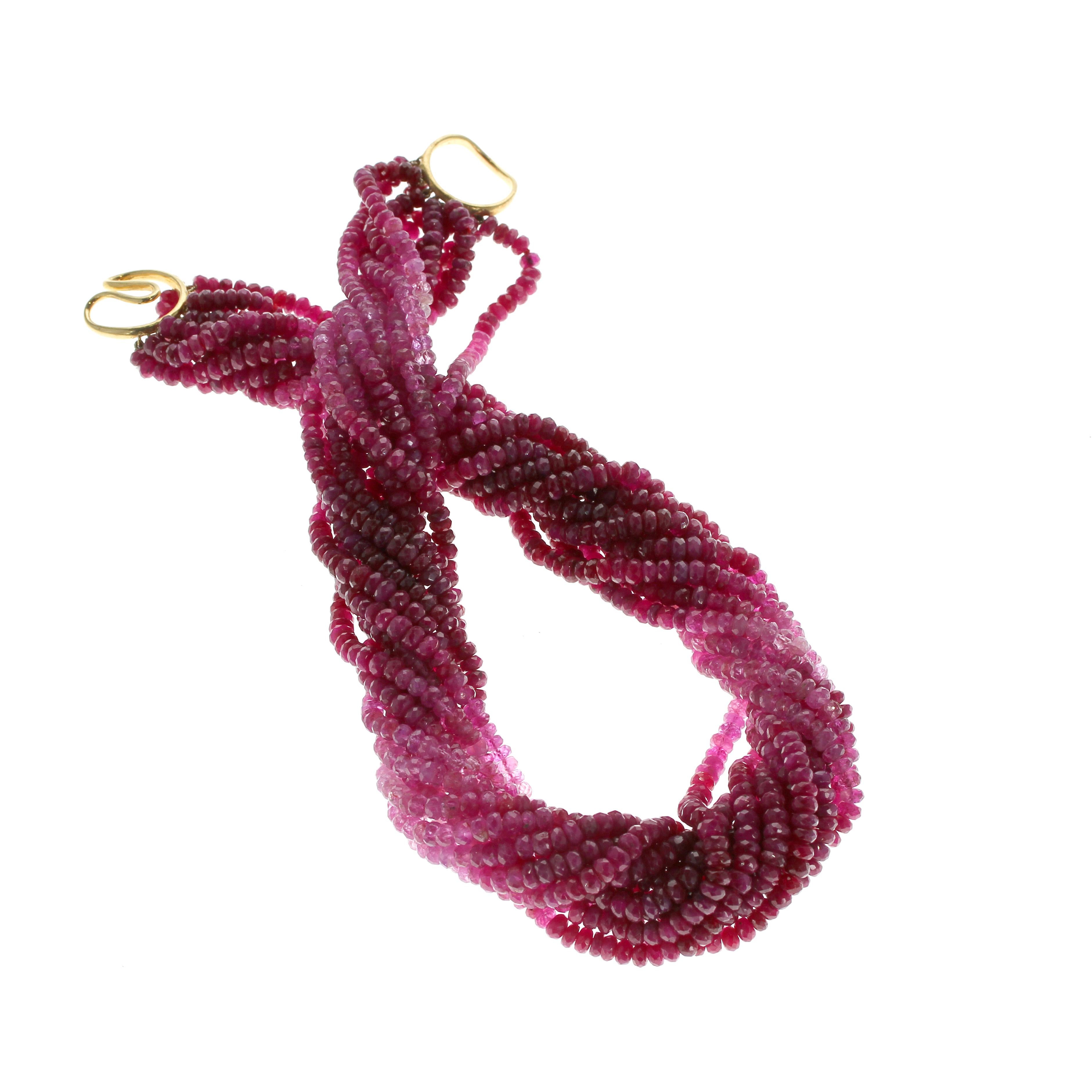 Gelbgold-Halskette mit Rubin und rosa Saphirperlen (Zeitgenössisch) im Angebot