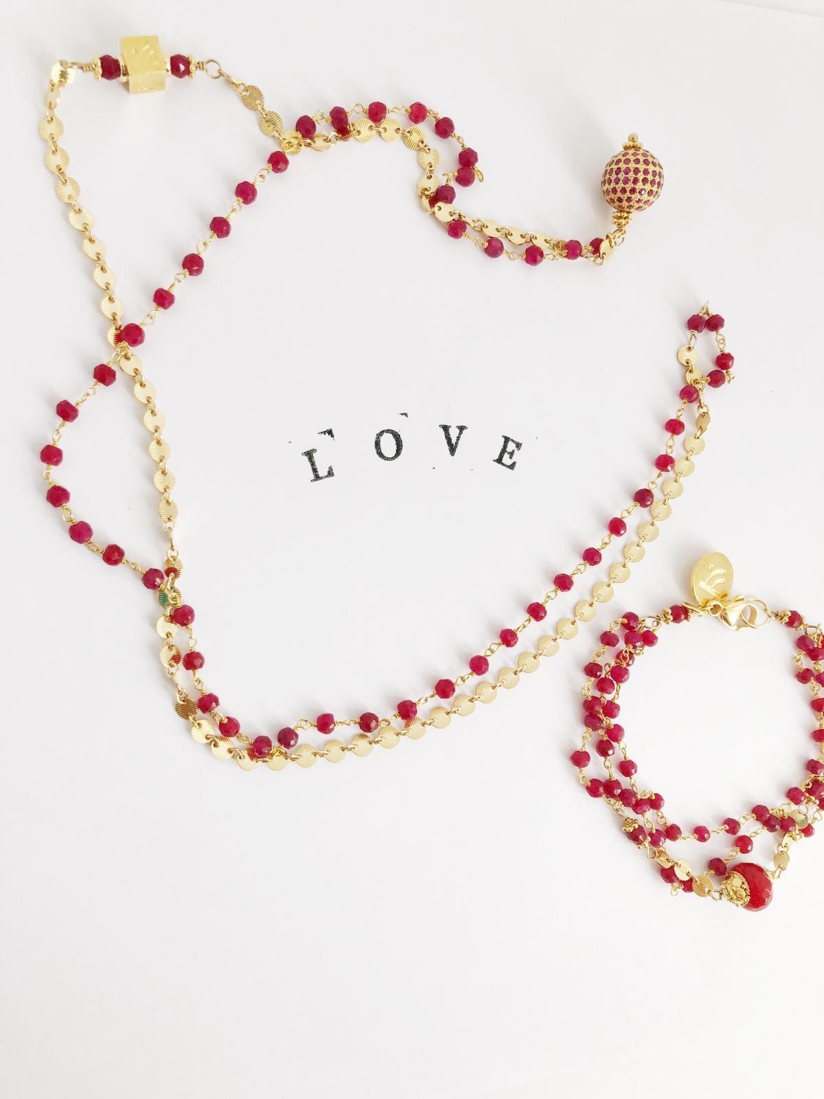 Artisan Ruby and Pink Sapphire Cinta Love Necklace For Sale