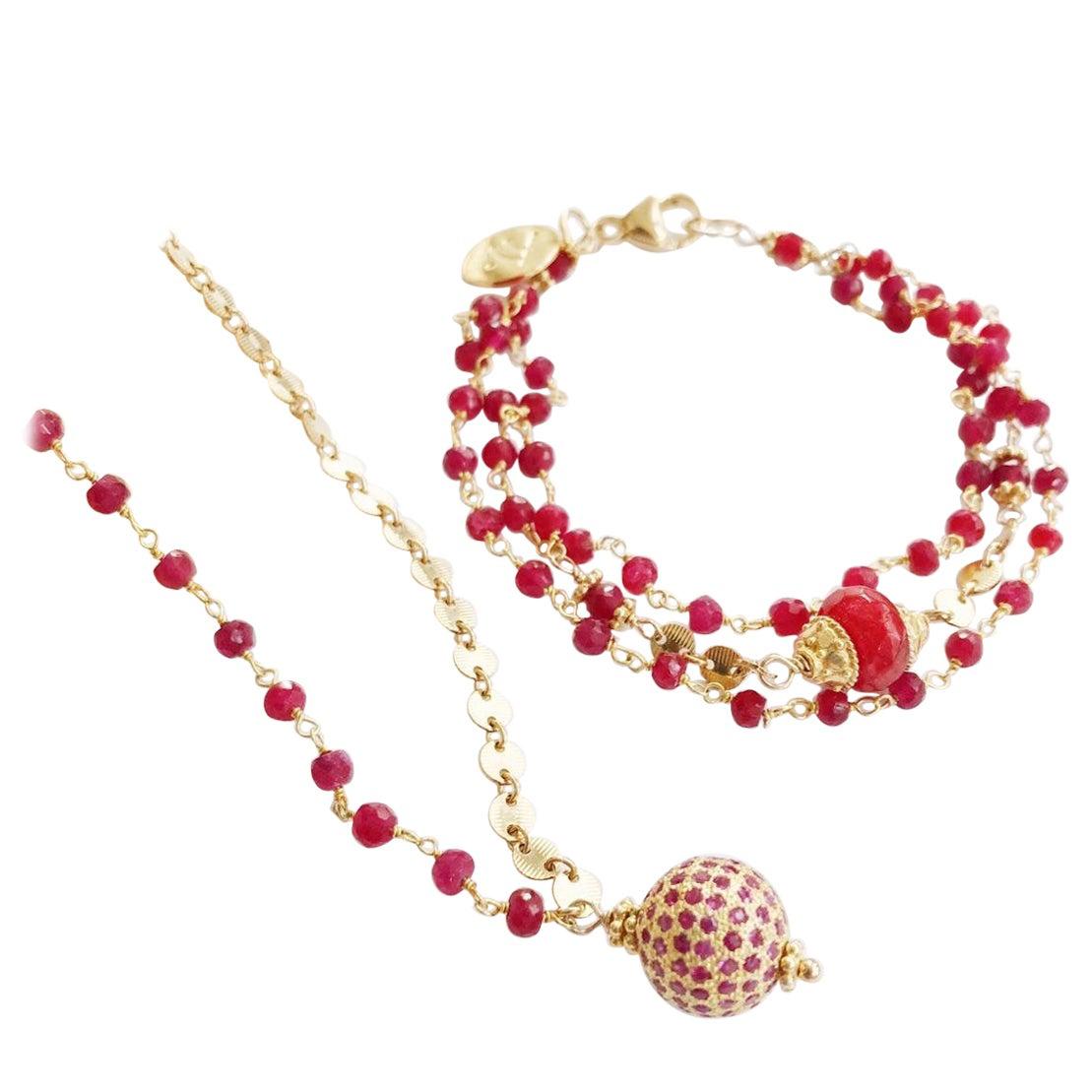 Ruby and Pink Sapphire Cinta Love Necklace For Sale