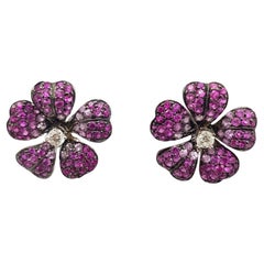 Ruby and Pink Sapphire with Diamond Earrings set in 18 Karat White Gold Settings Ruby and Pink Sapphire with Diamond Earrings set in 18 Karat White Gold Settings