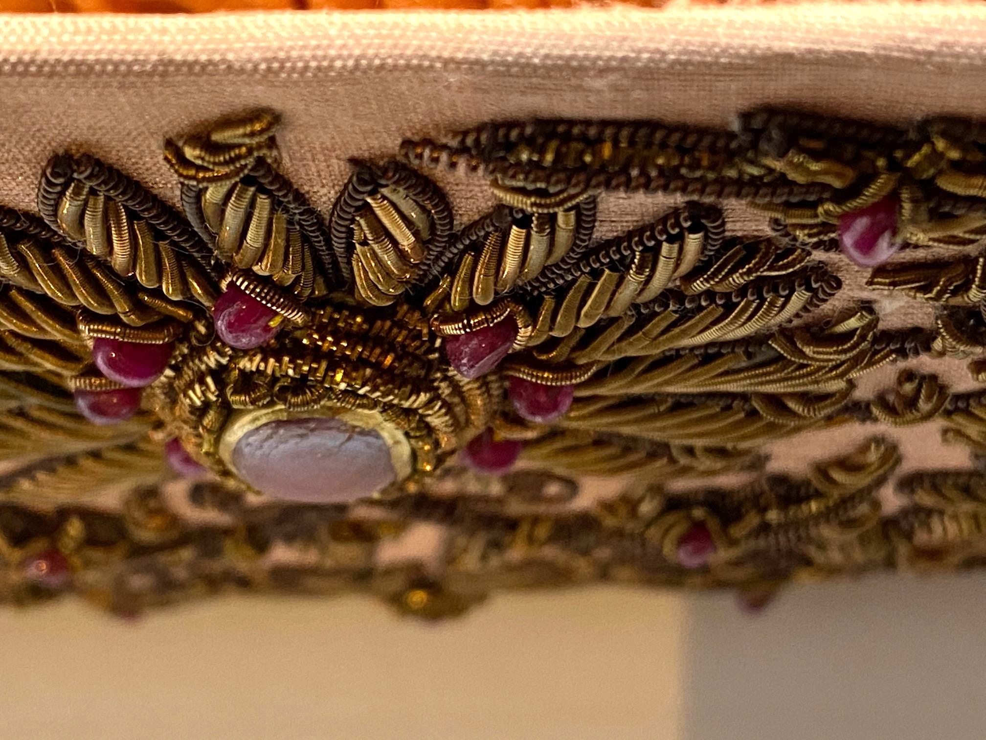 Ruby and Pink Silk Embroidered Evening Bag For Sale 5