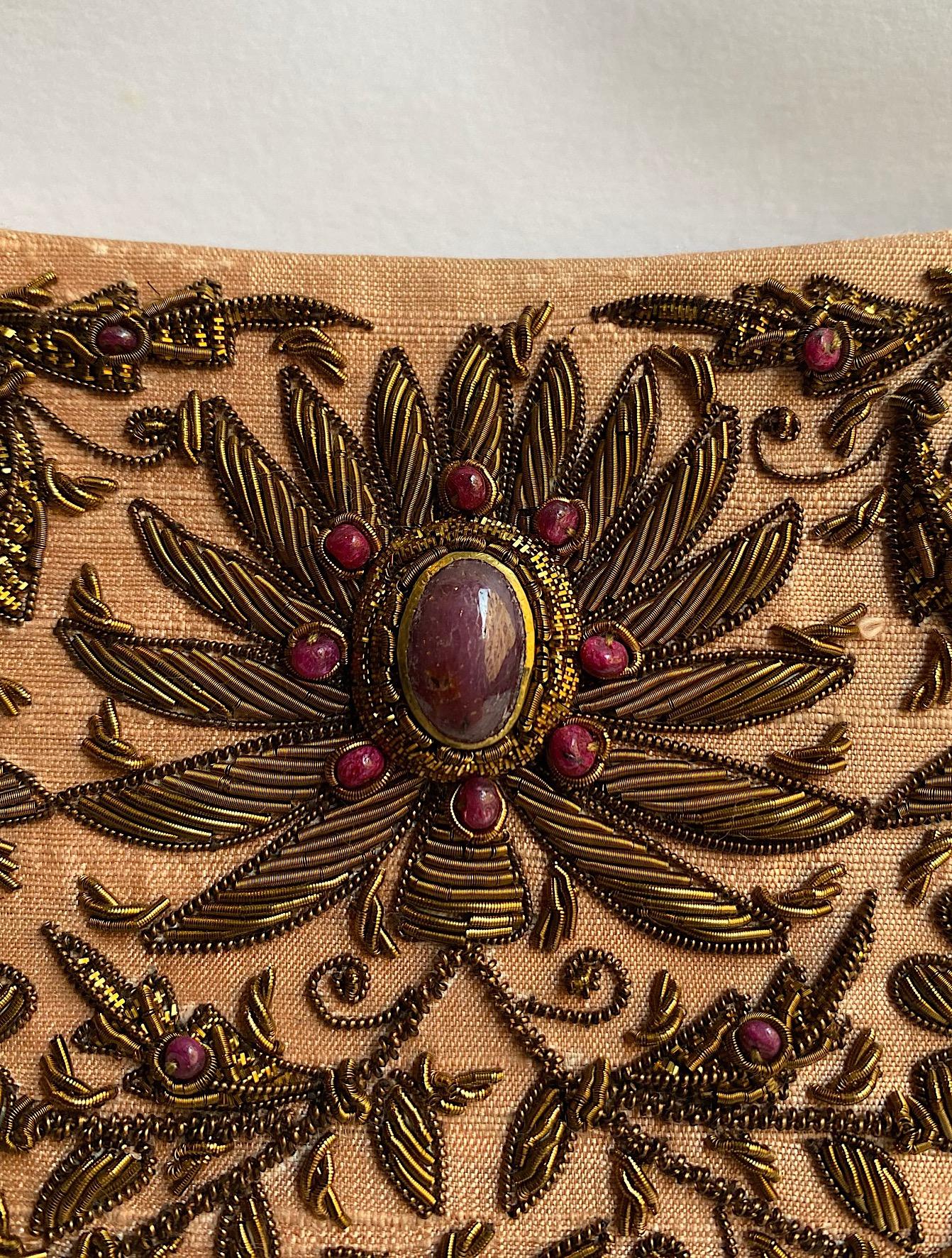 Ruby and Pink Silk Embroidered Evening Bag In Excellent Condition For Sale In New York, NY