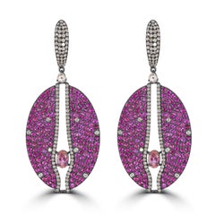 Ruby and Pink Tourmaline Victorian Dangle Earrings with Diamond in 18K/925 Gold