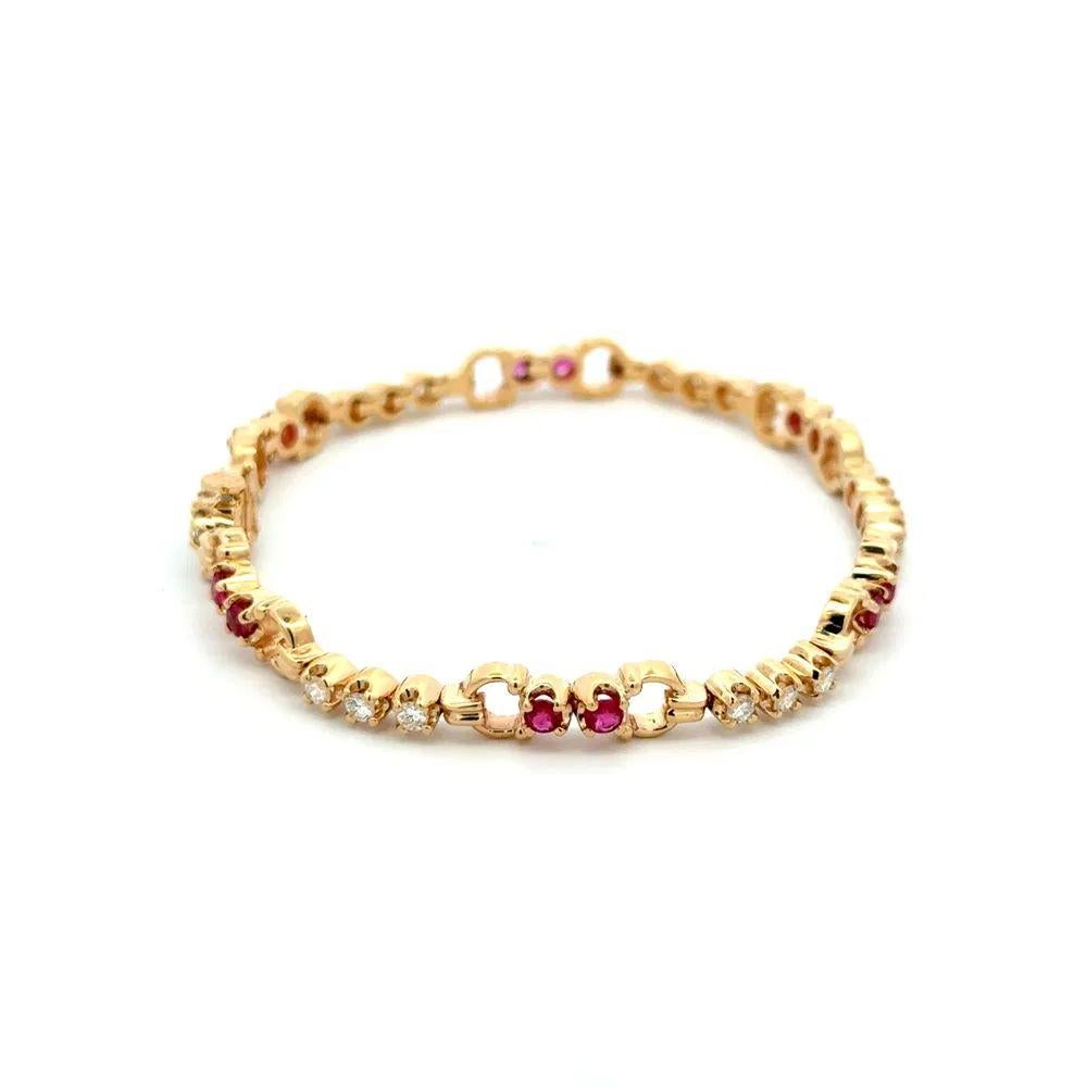 Modernist Ruby and RBC Diamond Gold Bit Link Vintage Bracelet For Sale