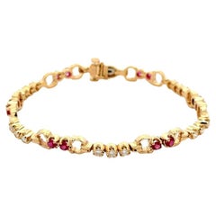 Ruby and RBC Diamond Gold Bit Link Vintage Bracelet
