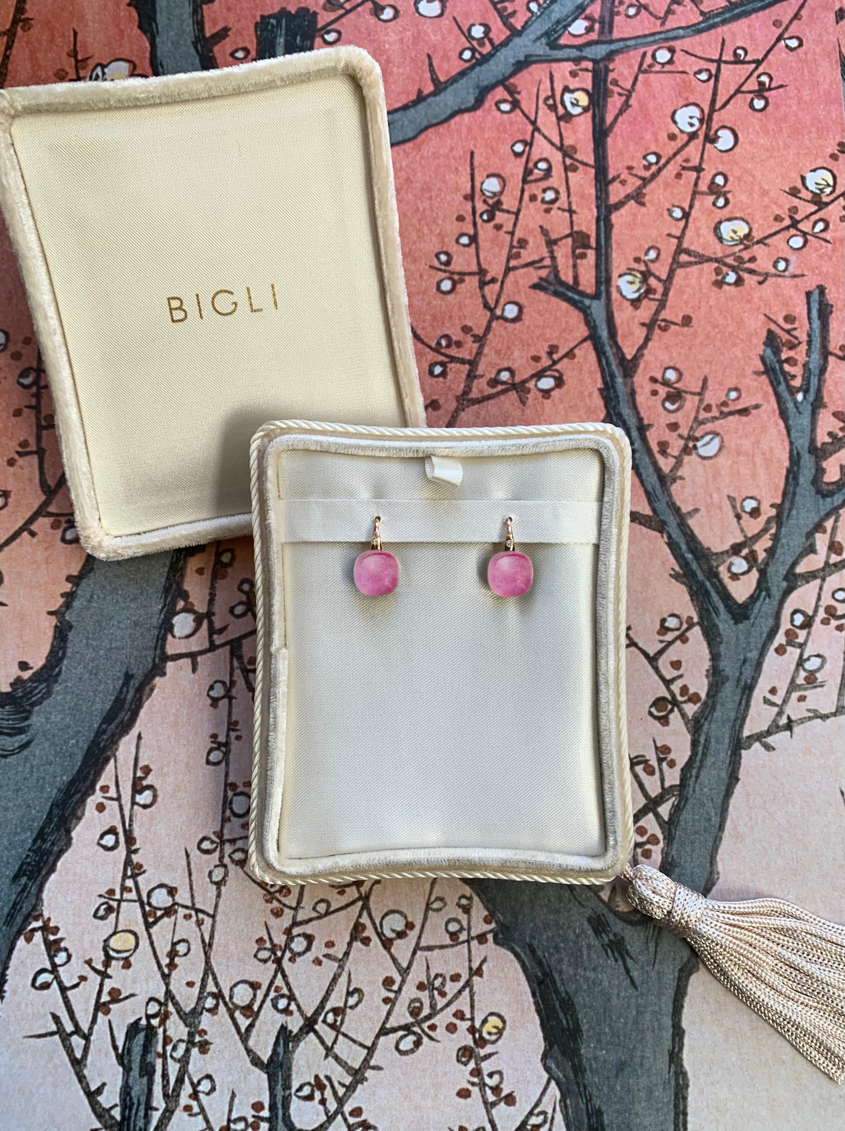 Contemporary Ruby and Rock Crystal Earrings in 18kt Rose Gold by BIGLI For Sale