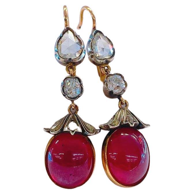 Goldohrringe mit Rubin und Diamant im Rosenschliff