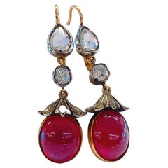 Goldohrringe mit Rubin und Diamant im Rosenschliff