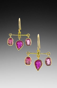 Ruby and Rubellite Gold Earrings