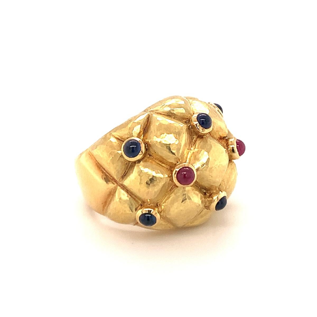 Women's Ruby and Sapphire 18K Yellow Gold Ring, circa 1960s