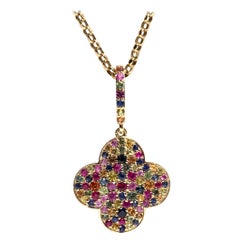 Ruby and Sapphire 9 Carat Yellow Gold Vintage Pendant with 9 Carat Belcher Chain