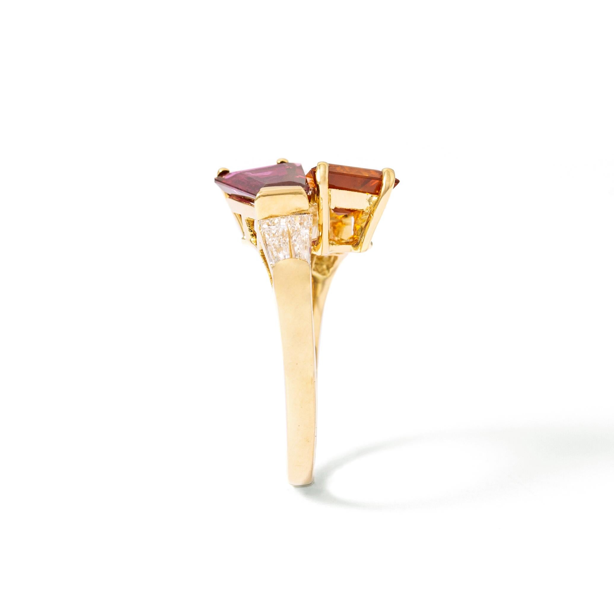 Contemporary Ruby and Sapphire Diamond Ring For Sale