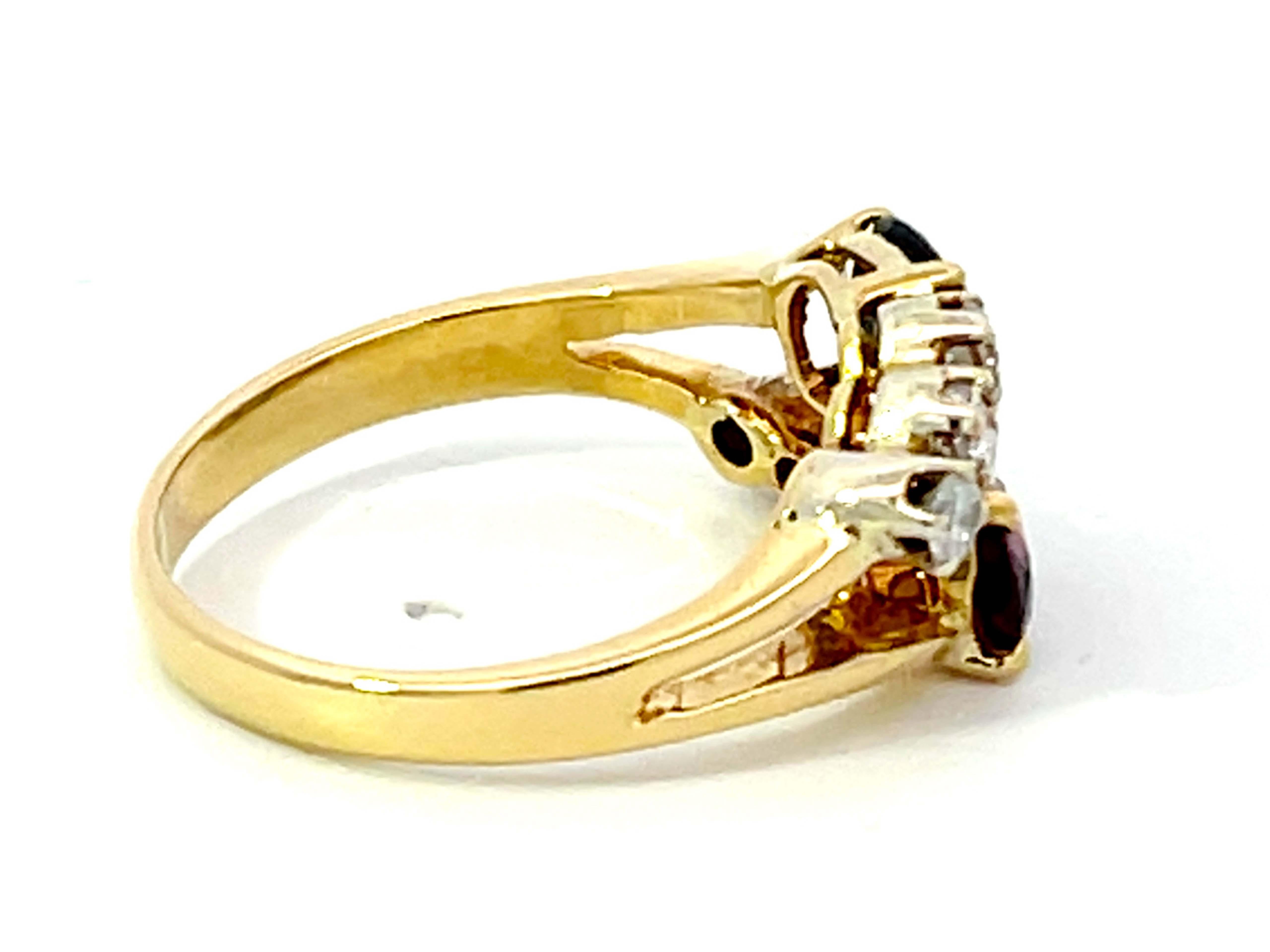 Ruby and Sapphire Diamond Ring in 14k Yellow Gold In Excellent Condition For Sale In Honolulu, HI