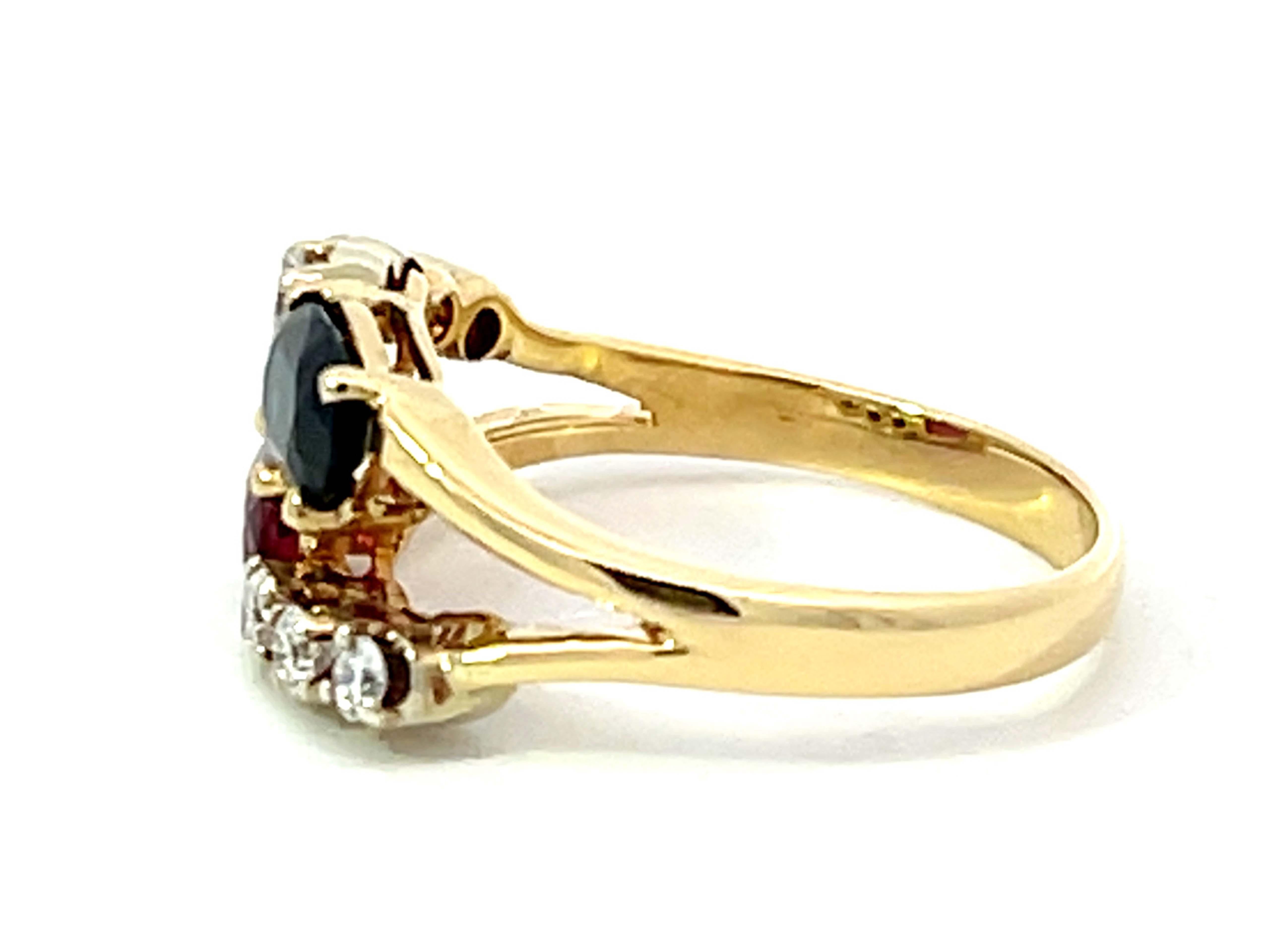 Women's Ruby and Sapphire Diamond Ring in 14k Yellow Gold For Sale