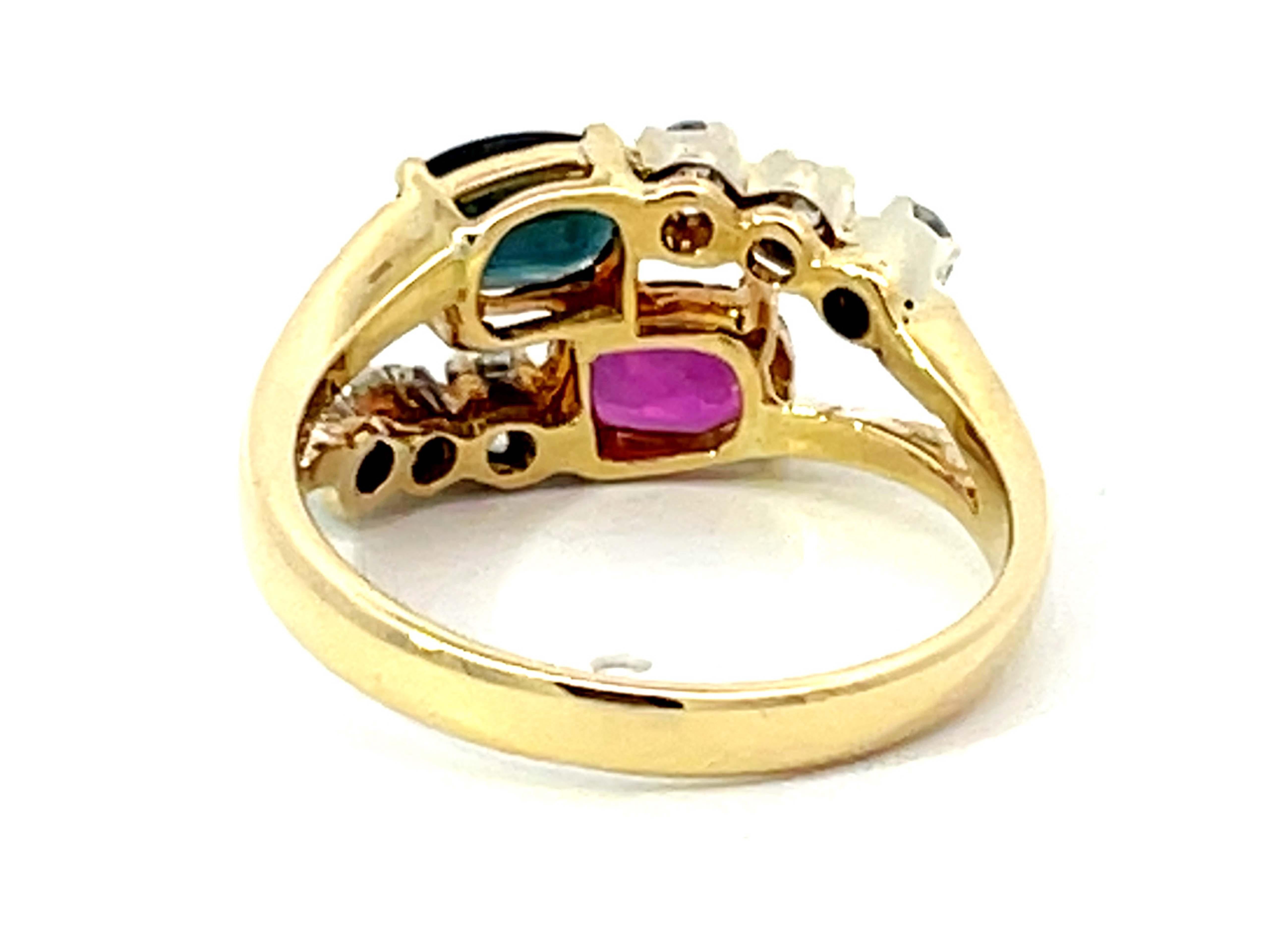 Ruby and Sapphire Diamond Ring in 14k Yellow Gold For Sale 1