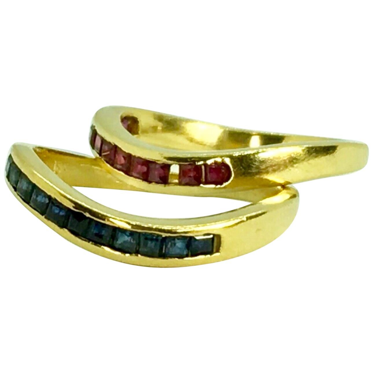 Ruby and Sapphire Eternity Band Ring 18 Karat