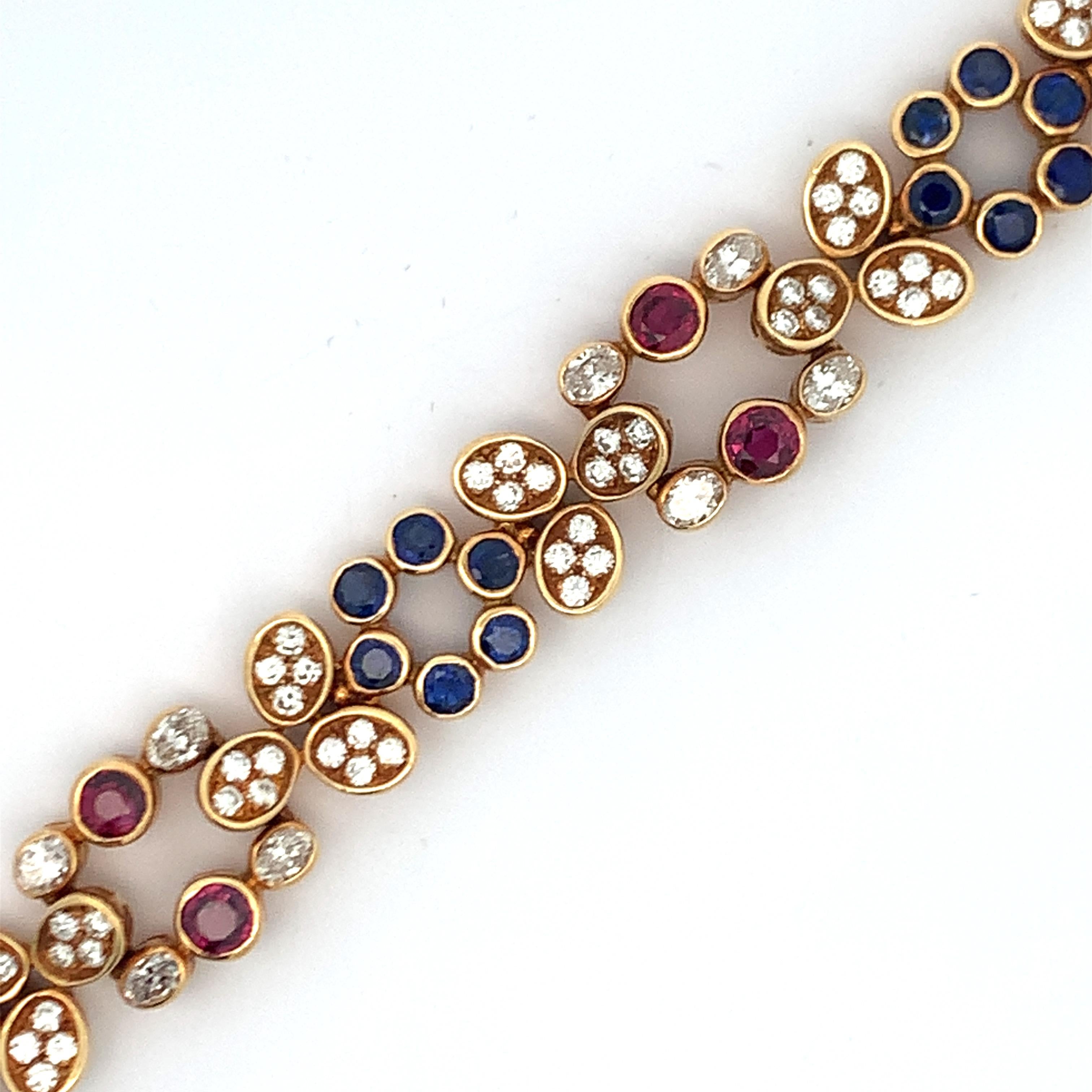 Women's Ruby and Sapphire Floral Bracelet For Sale