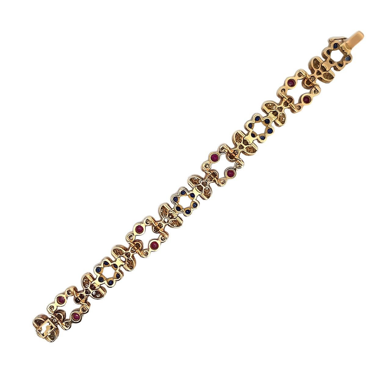 Ruby and Sapphire Floral Bracelet For Sale 1