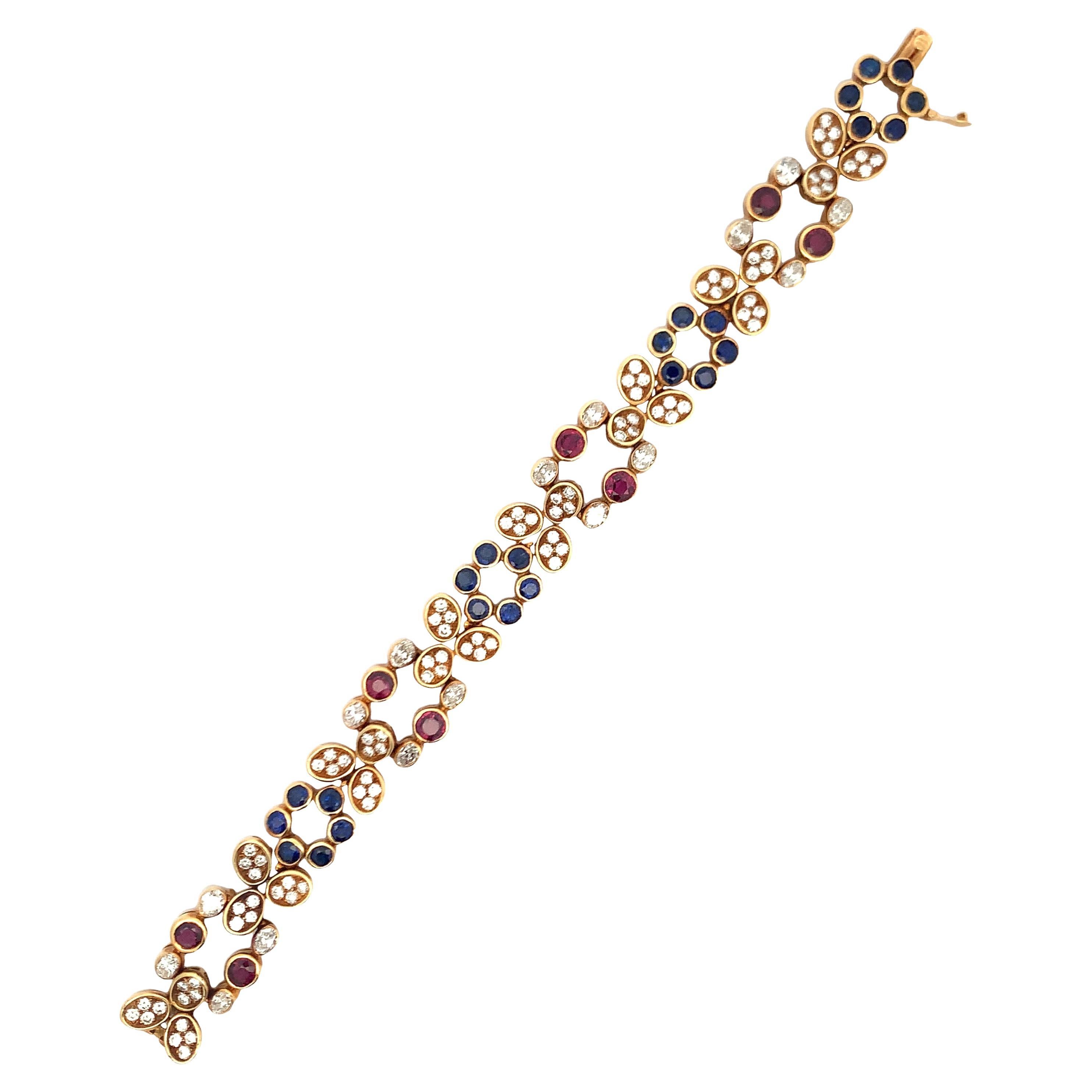 Ruby and Sapphire Floral Bracelet For Sale