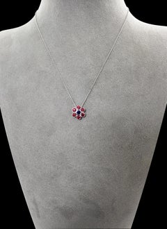 Roman Malakov Ruby and Sapphire Flower Pendant Necklace