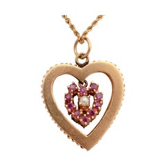 Retro Ruby and Sapphire Heart Pendant