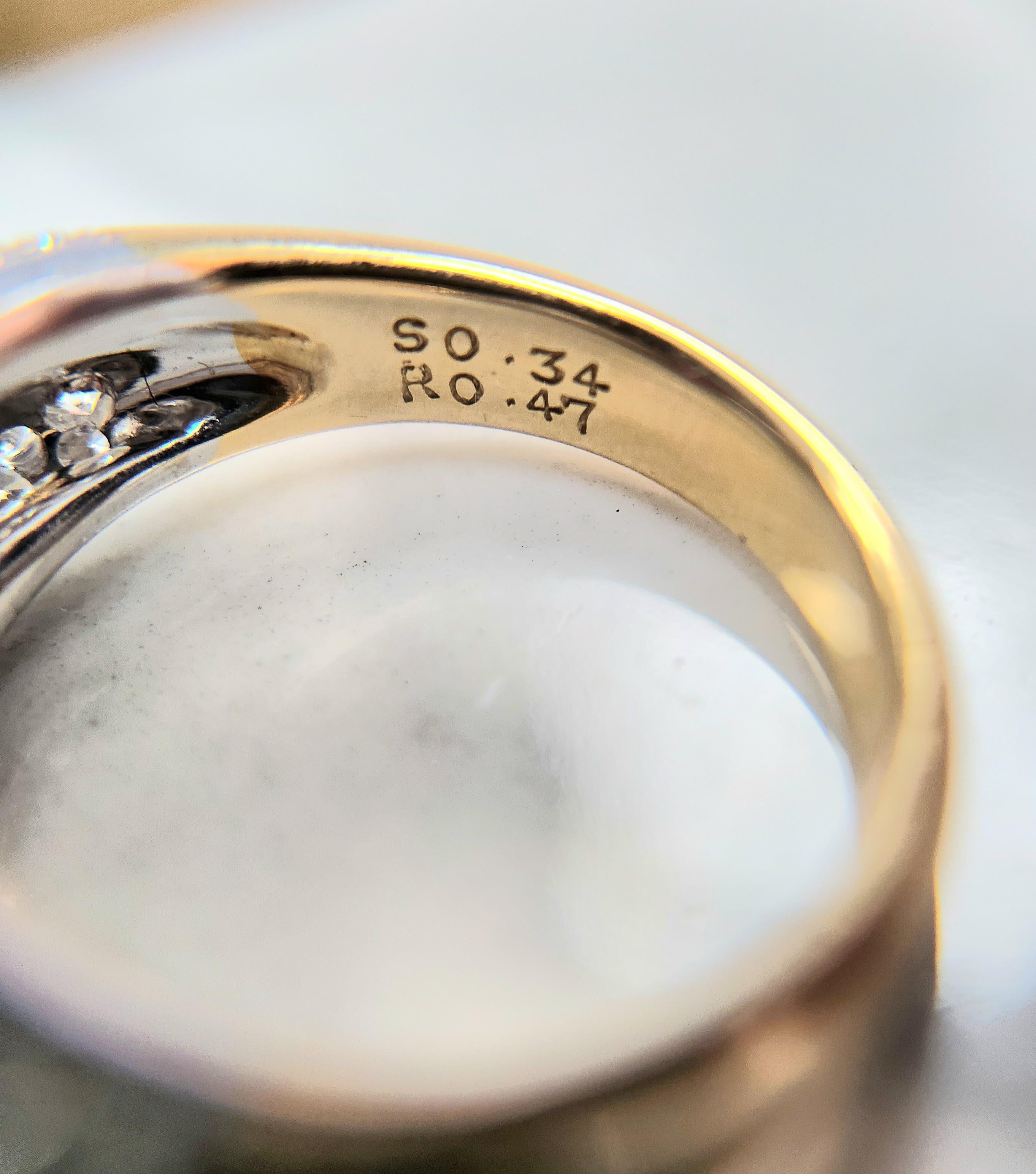 Anello con cabochon di rubino e zaffiro a forma di pera e doppia fila di diamanti, 18K in vendita 2