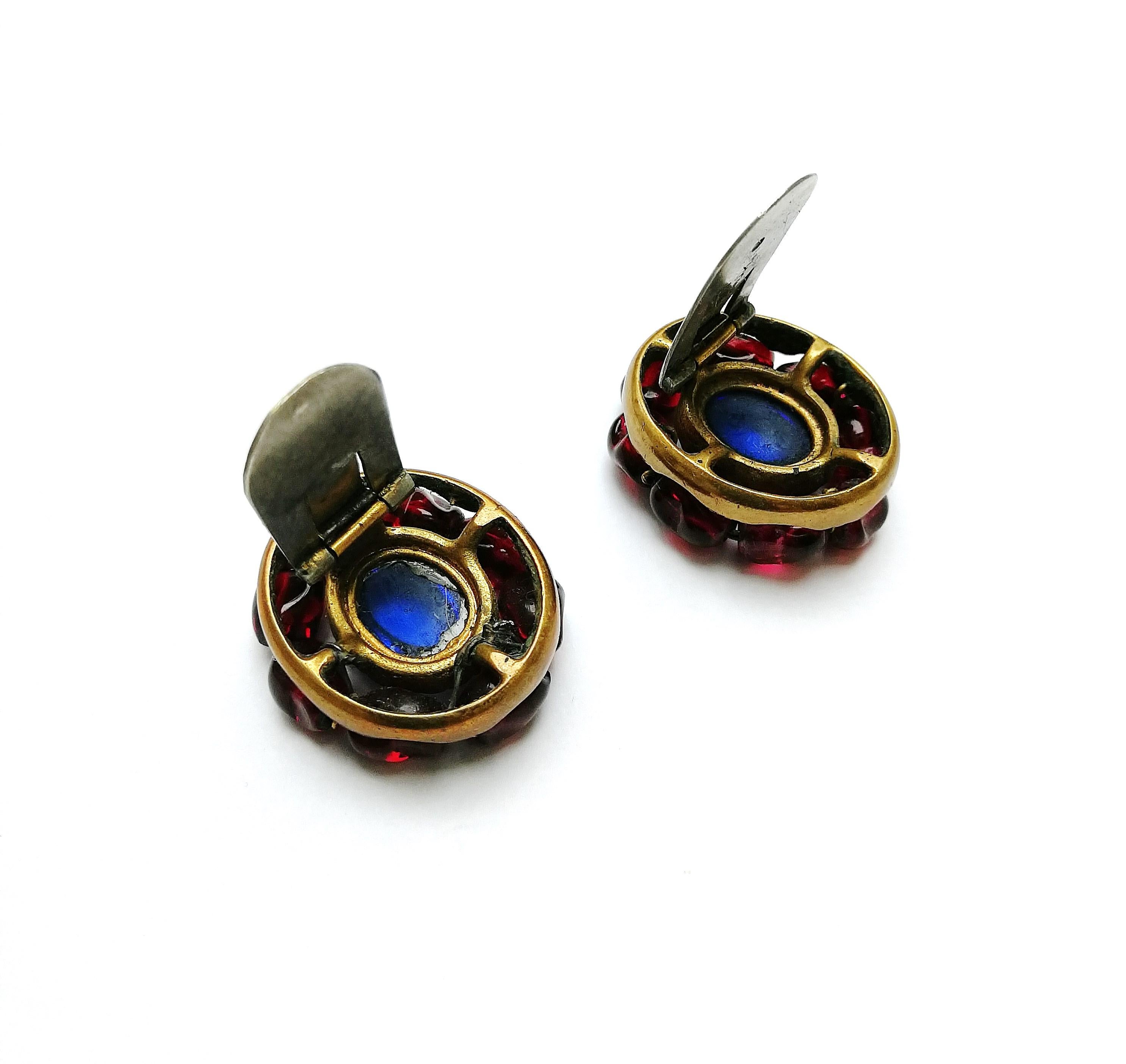Ruby and sapphire poured glass earrings, att. Maison Gripoix for Chanel, 1930s. 1