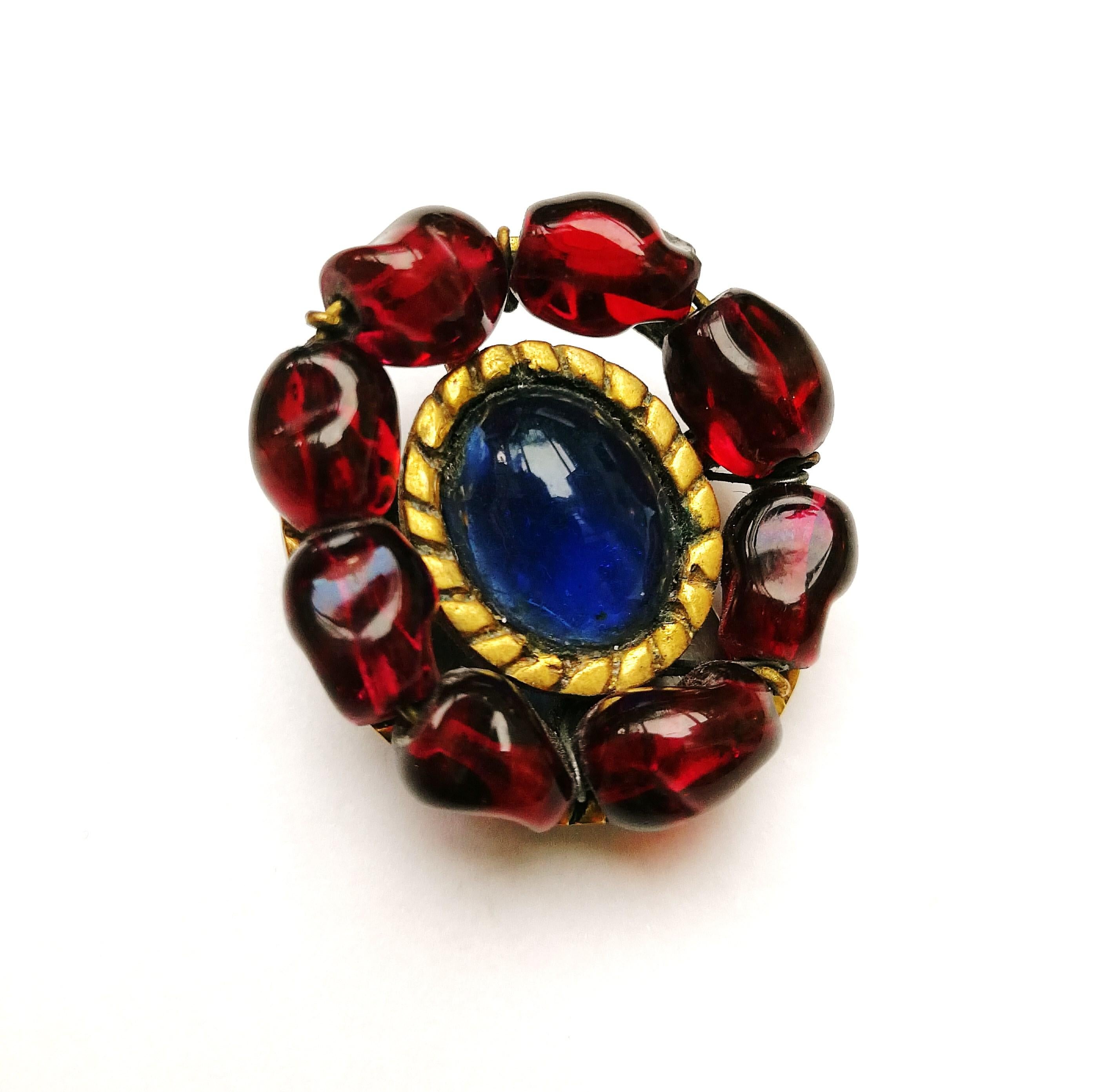 Ruby and sapphire poured glass earrings, att. Maison Gripoix for Chanel, 1930s. 3