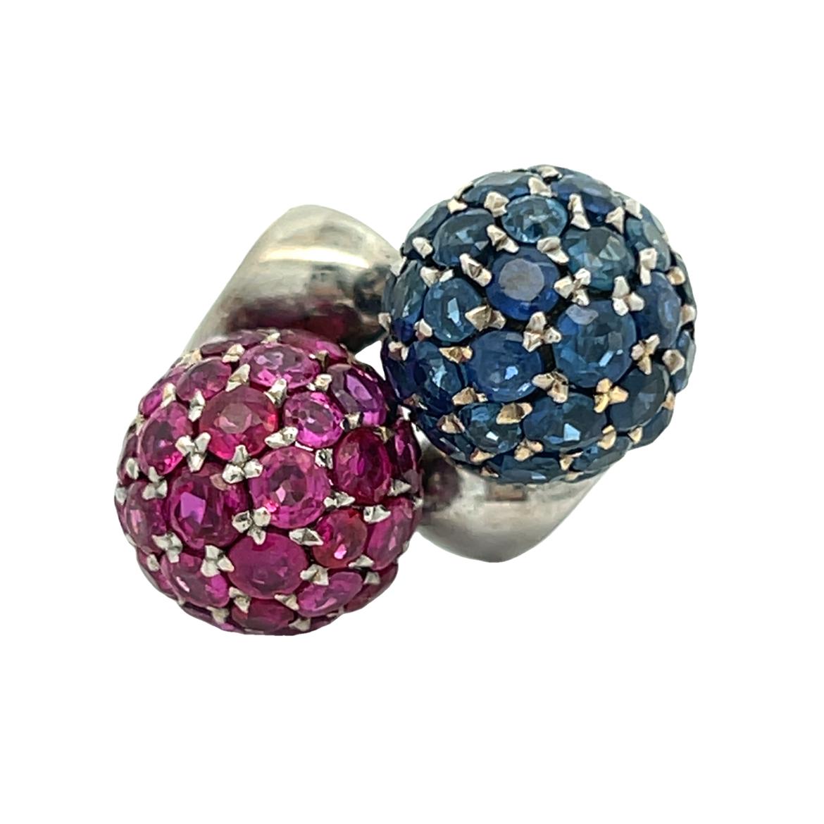 Ring mit Rubin und Saphir-Kugel Damen im Angebot