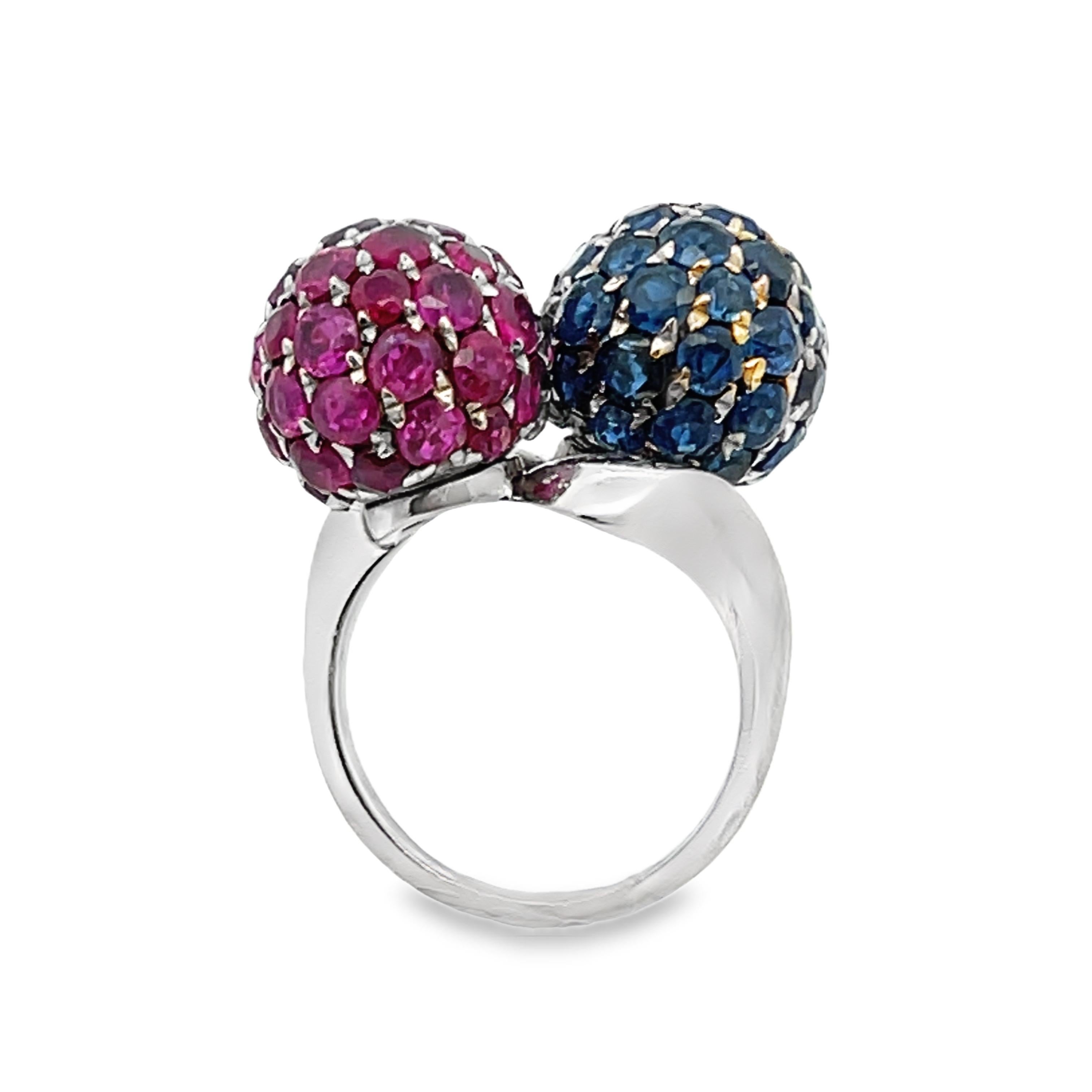 Ring mit Rubin und Saphir-Kugel im Angebot 1