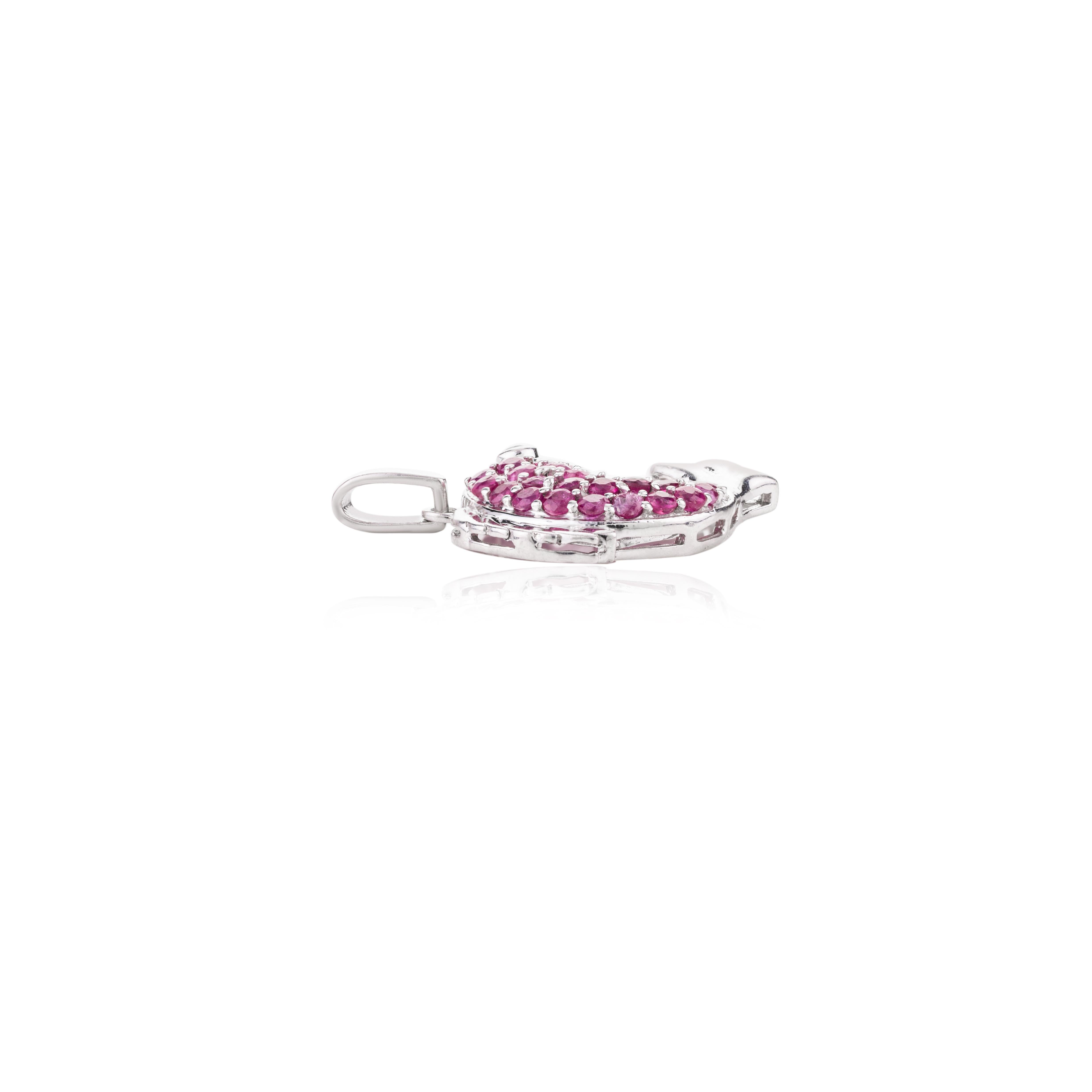 Round Cut Playful Dolphin Pendant Set in 925 Silver with Ruby and a Sapphire Eye for Gift For Sale