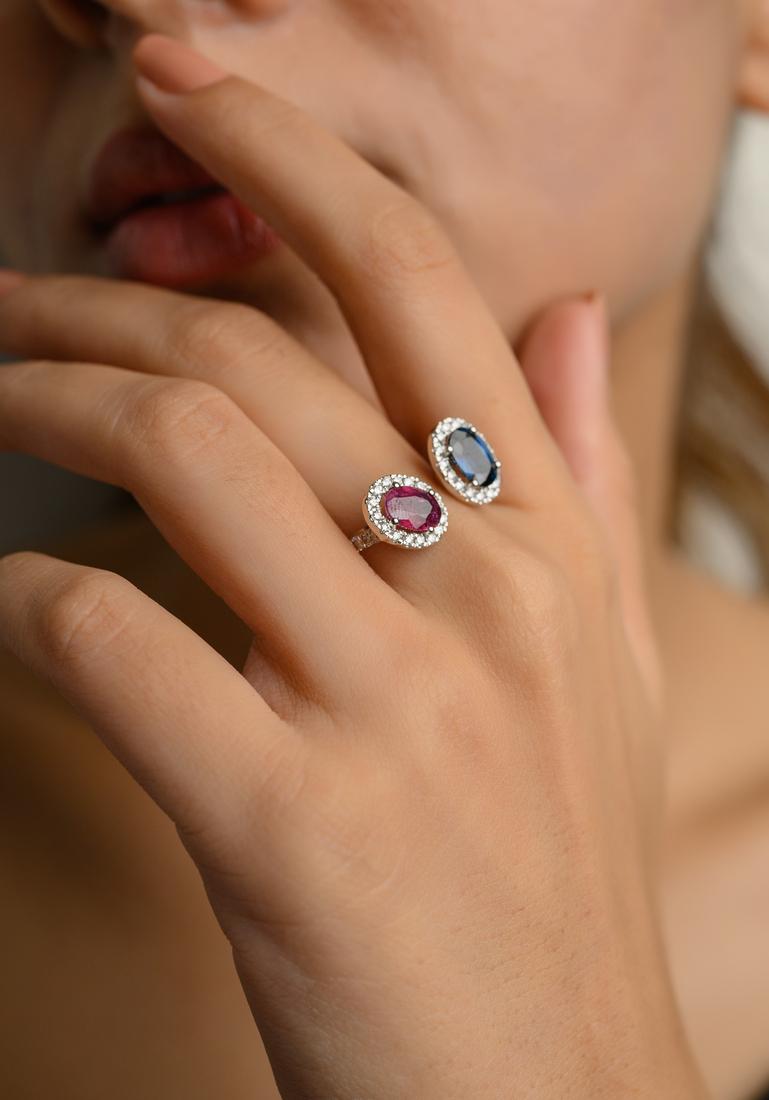 For Sale:  Certified Diamond, Ruby and Blue Sapphire Toi et Moi Ring 18k Solid White Gold 4