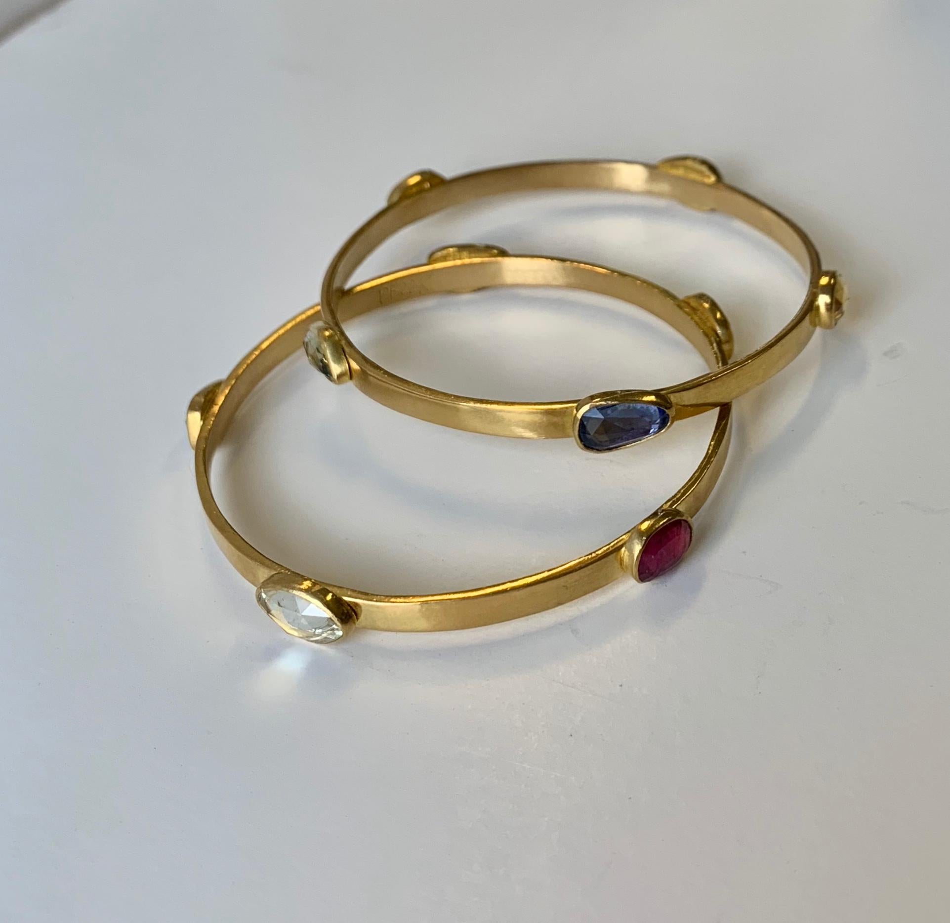 Women's Ruby and Sapphires 22 Karat Gold Bangle Bracelets For Sale