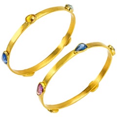Ruby and Sapphires 22 Karat Gold Bangle Bracelets