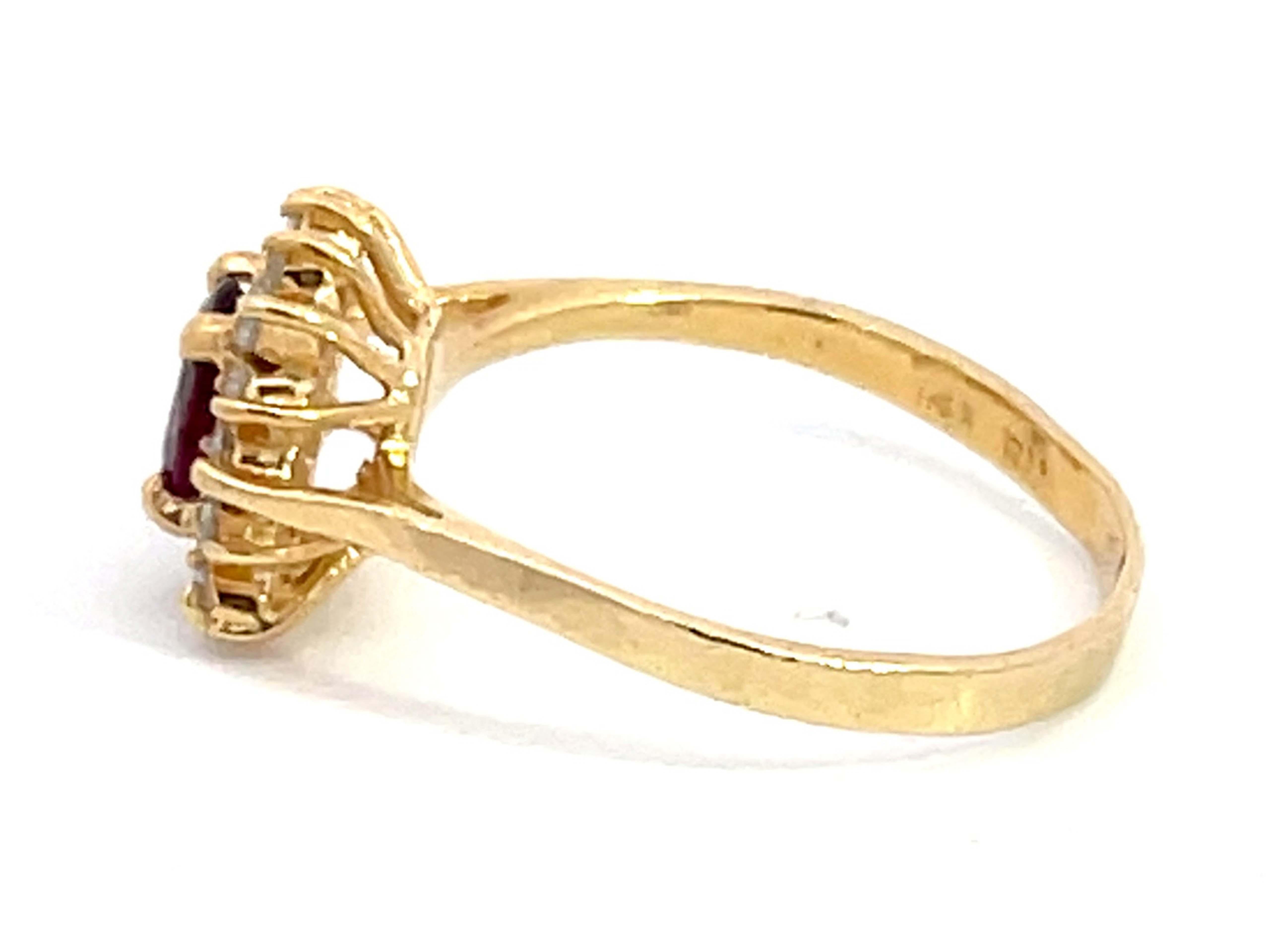 Ruby and Square Diamond Halo Ring in 14k Yellow Gold In Excellent Condition For Sale In Honolulu, HI