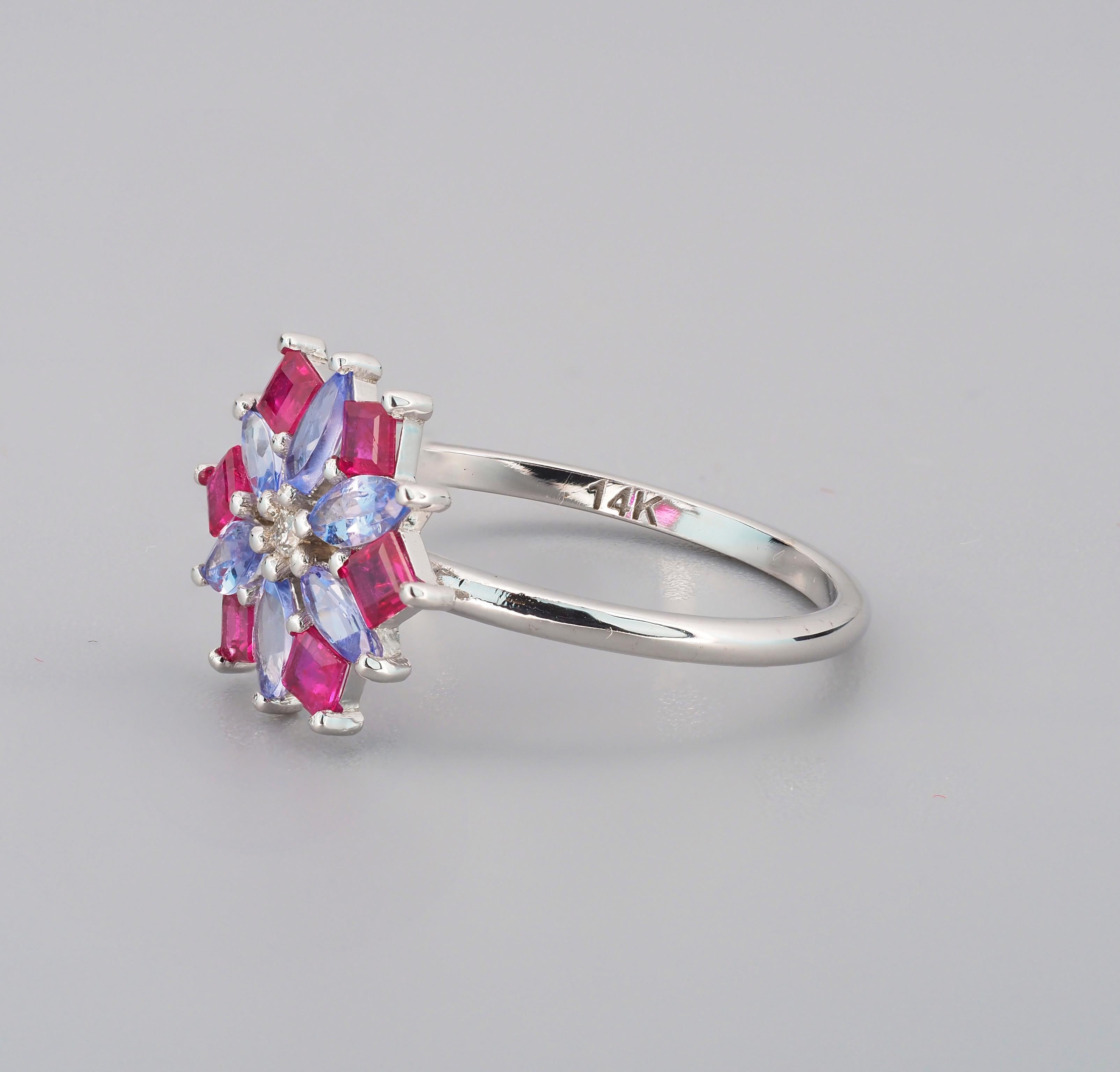 Ruby and tanzanite 14k gold ring.  For Sale 2