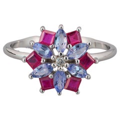 Bague en or 14k, rubis et tanzanite. 