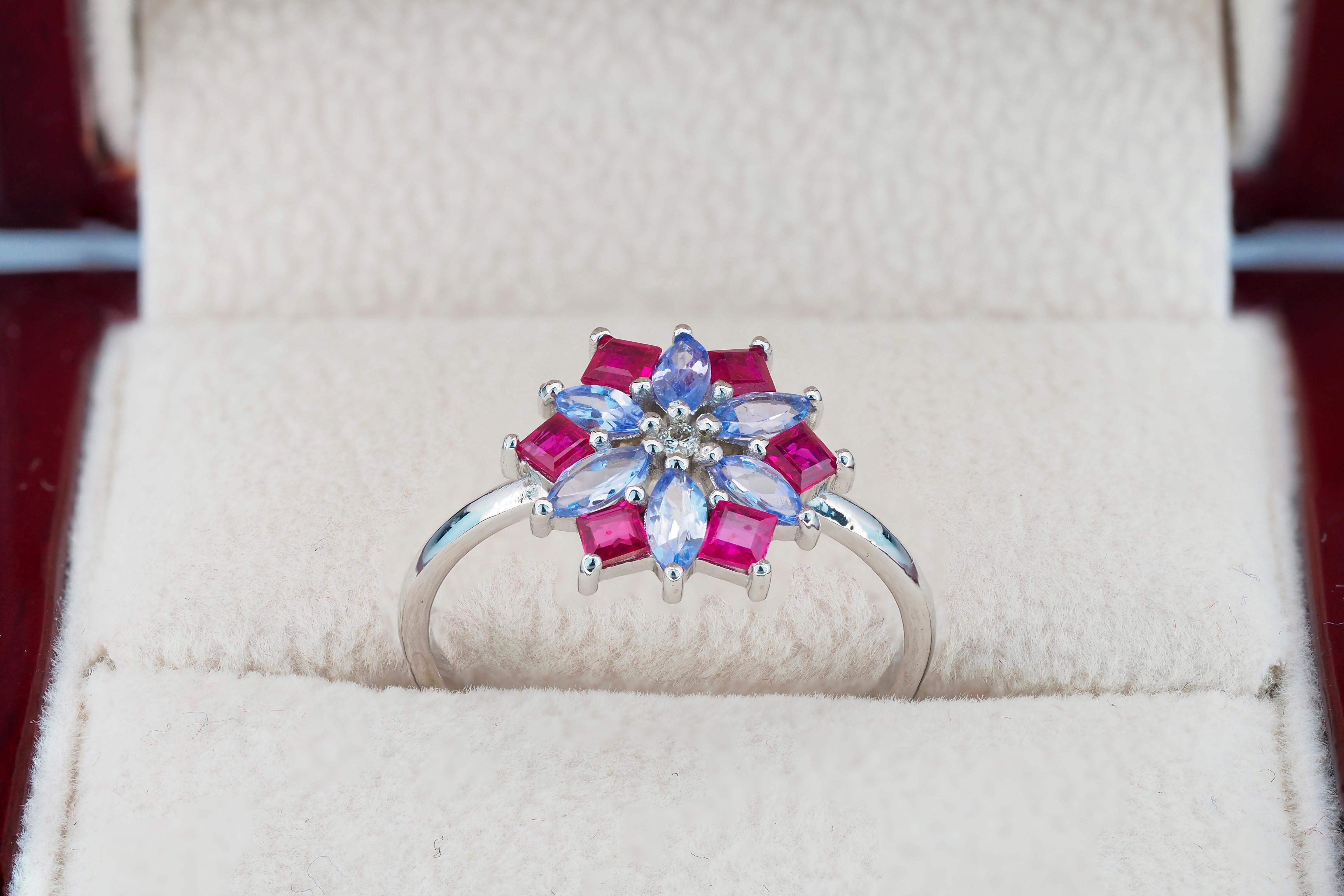 En vente :  Bague en or 14 carats avec rubis et tanzanite, style vintage 5