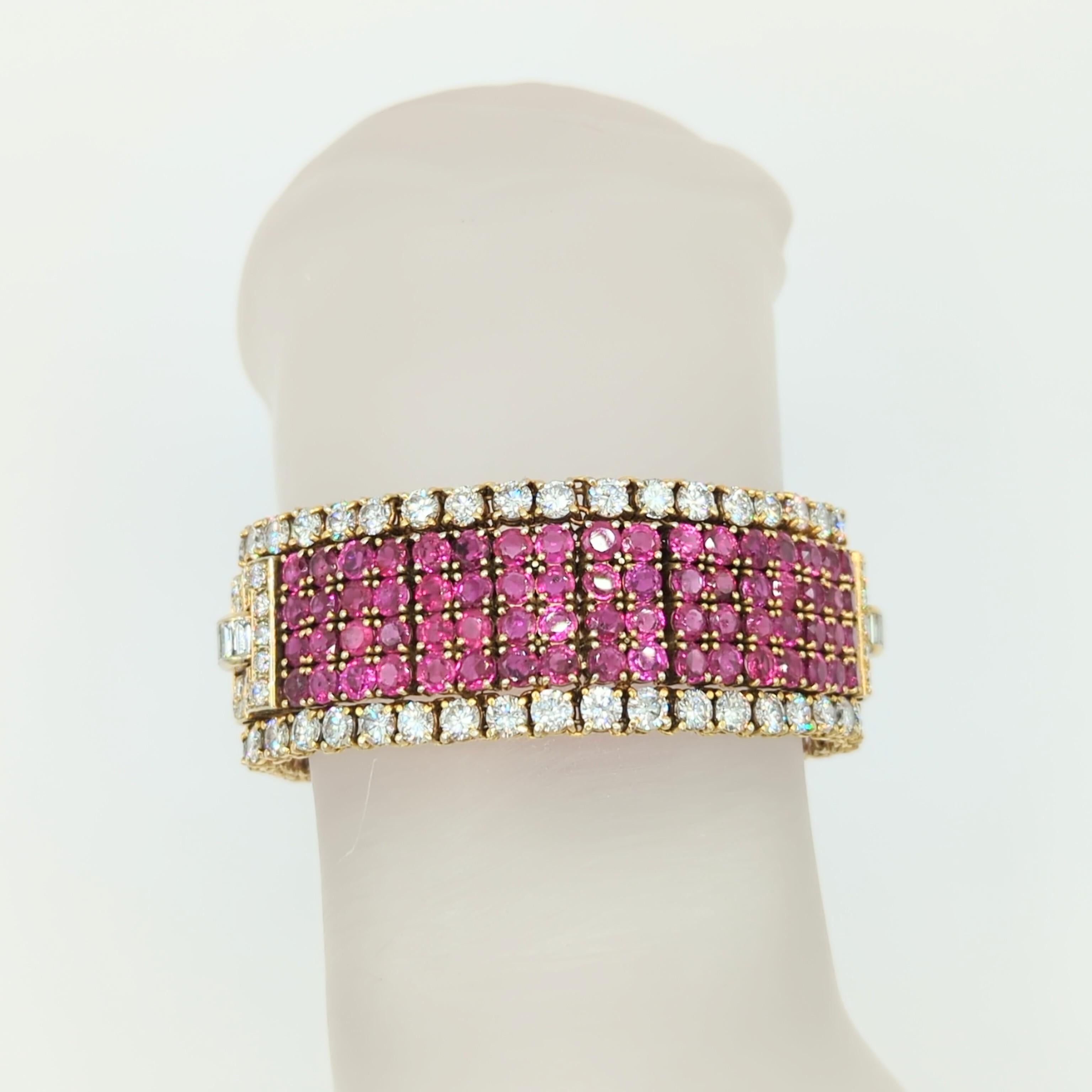 Ruby and White Diamond Bracelet in 18K Yellow Gold For Sale 1