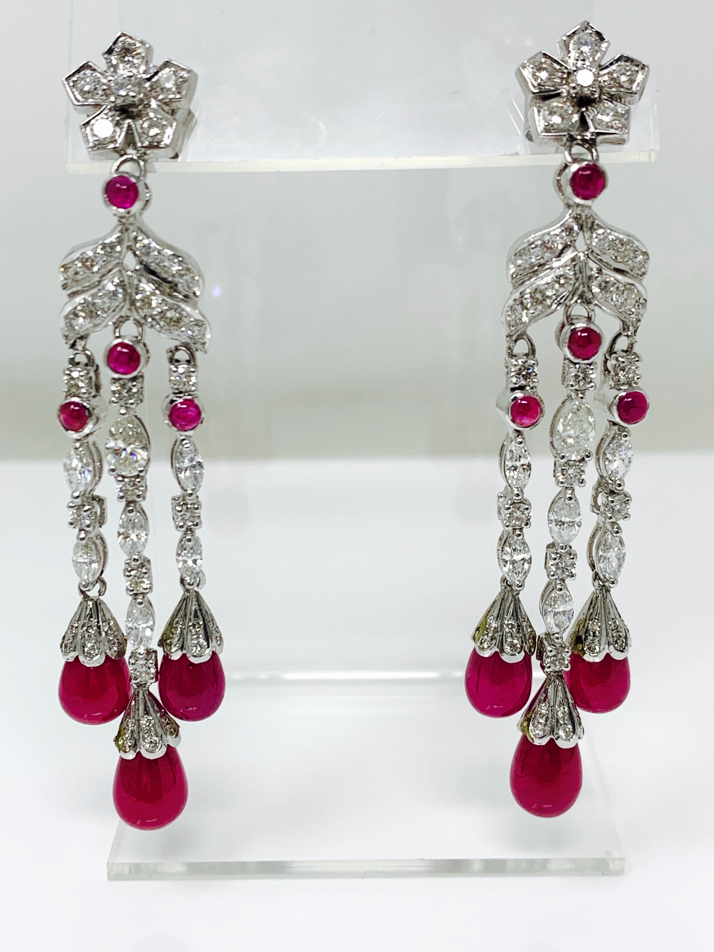 Contemporary Ruby and White Diamond Chandelier Earrings in 18 Karat Gold