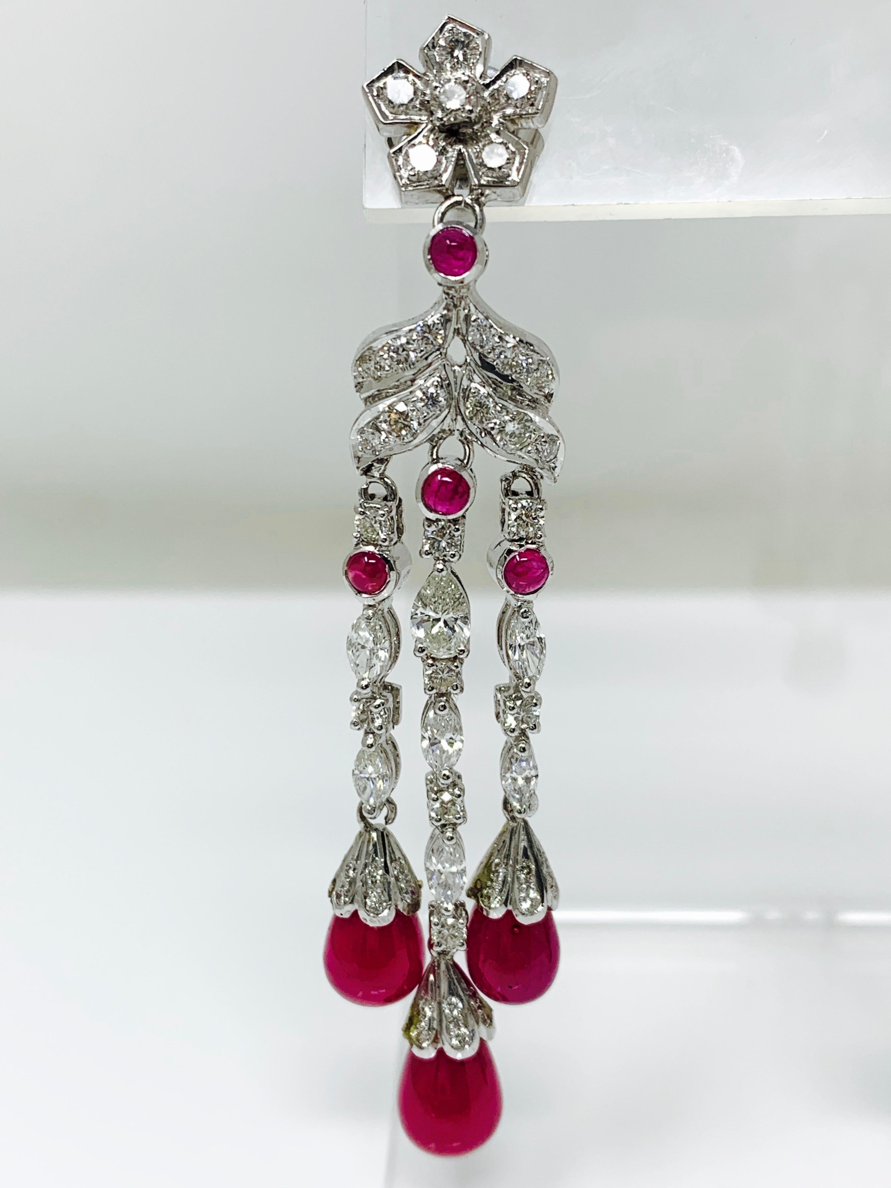 Ruby and White Diamond Chandelier Earrings in 18 Karat Gold In New Condition In New York, NY