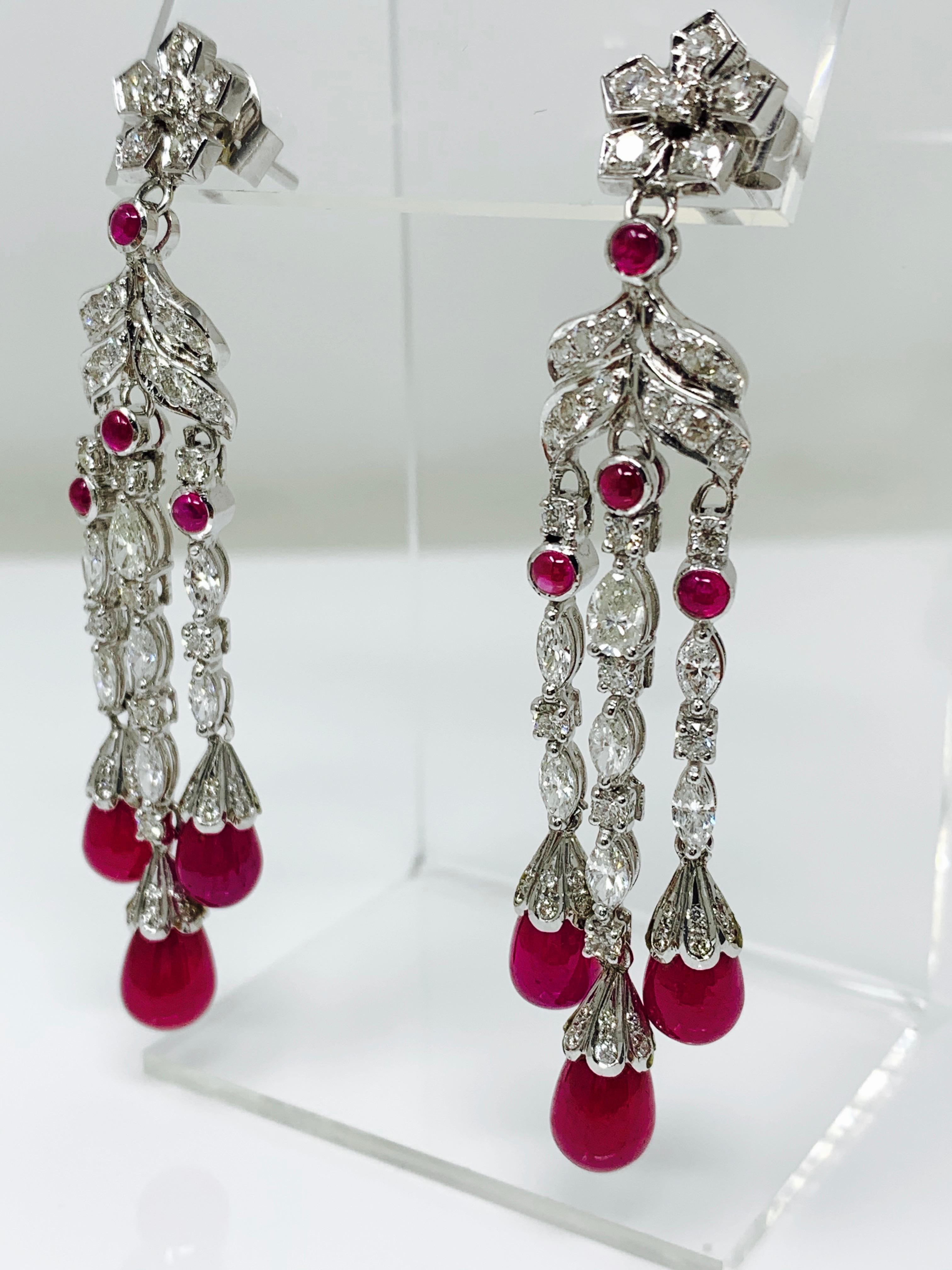 Women's Ruby and White Diamond Chandelier Earrings in 18 Karat Gold