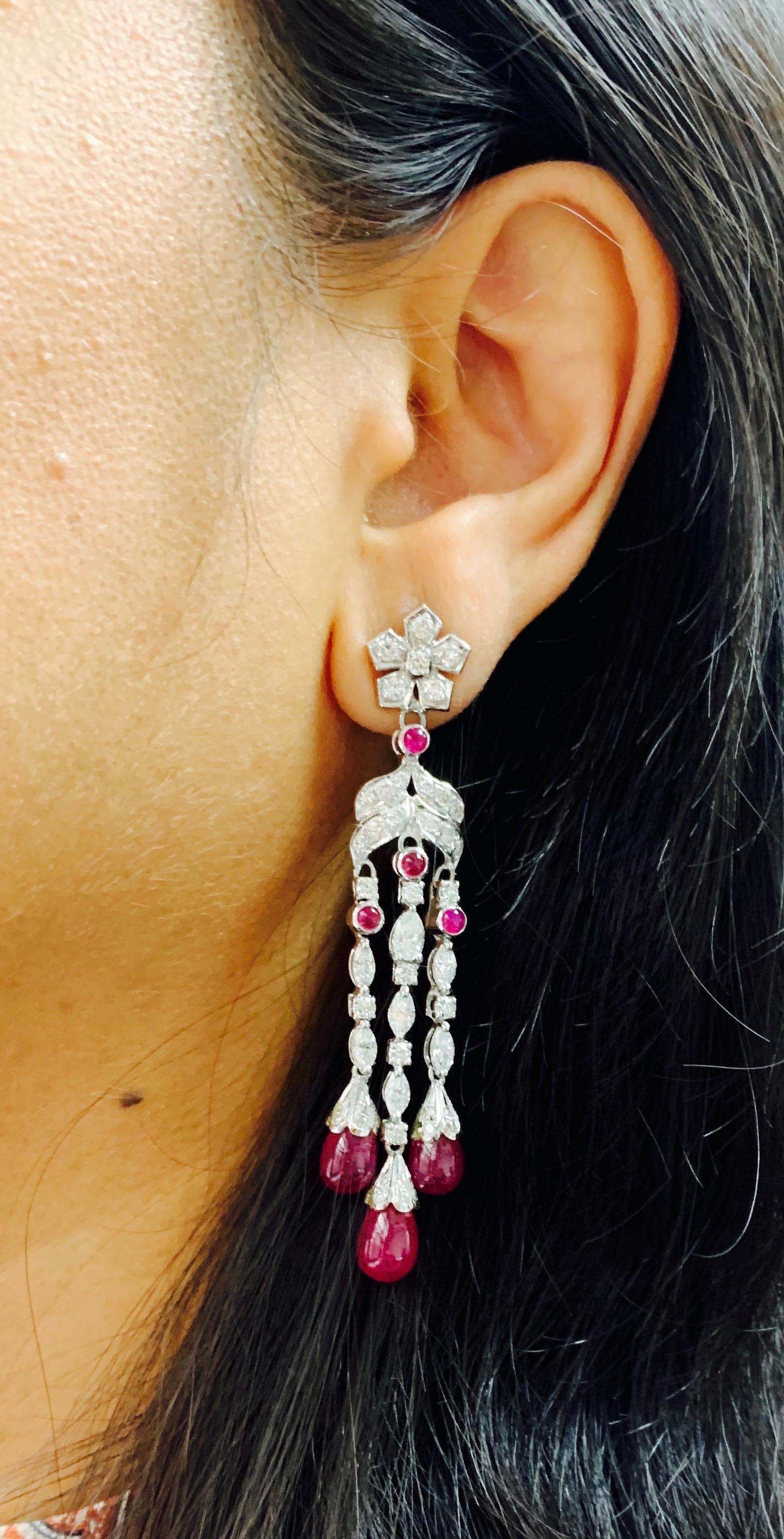 Ruby and White Diamond Chandelier Earrings in 18 Karat Gold 3