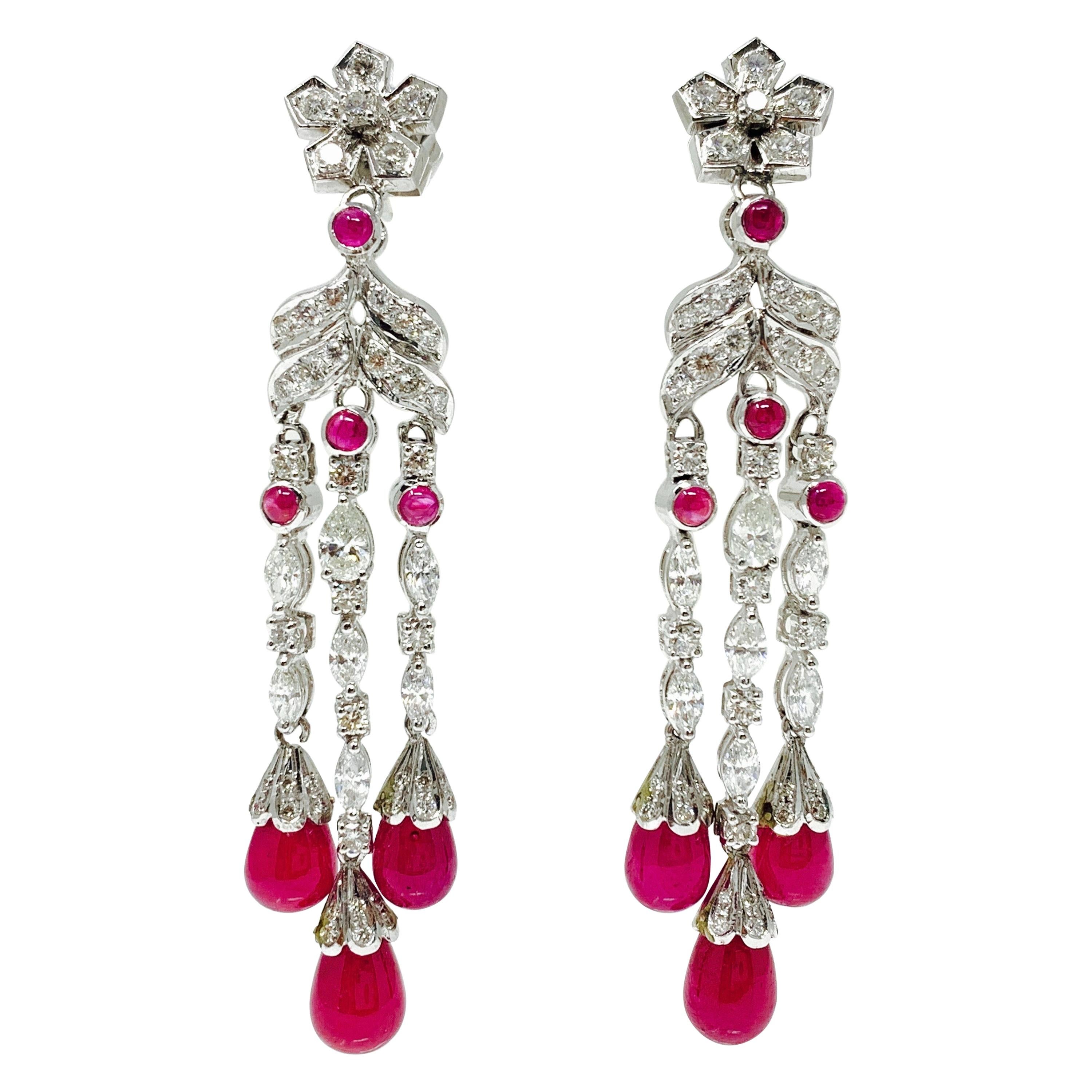 Ruby and White Diamond Chandelier Earrings in 18 Karat Gold