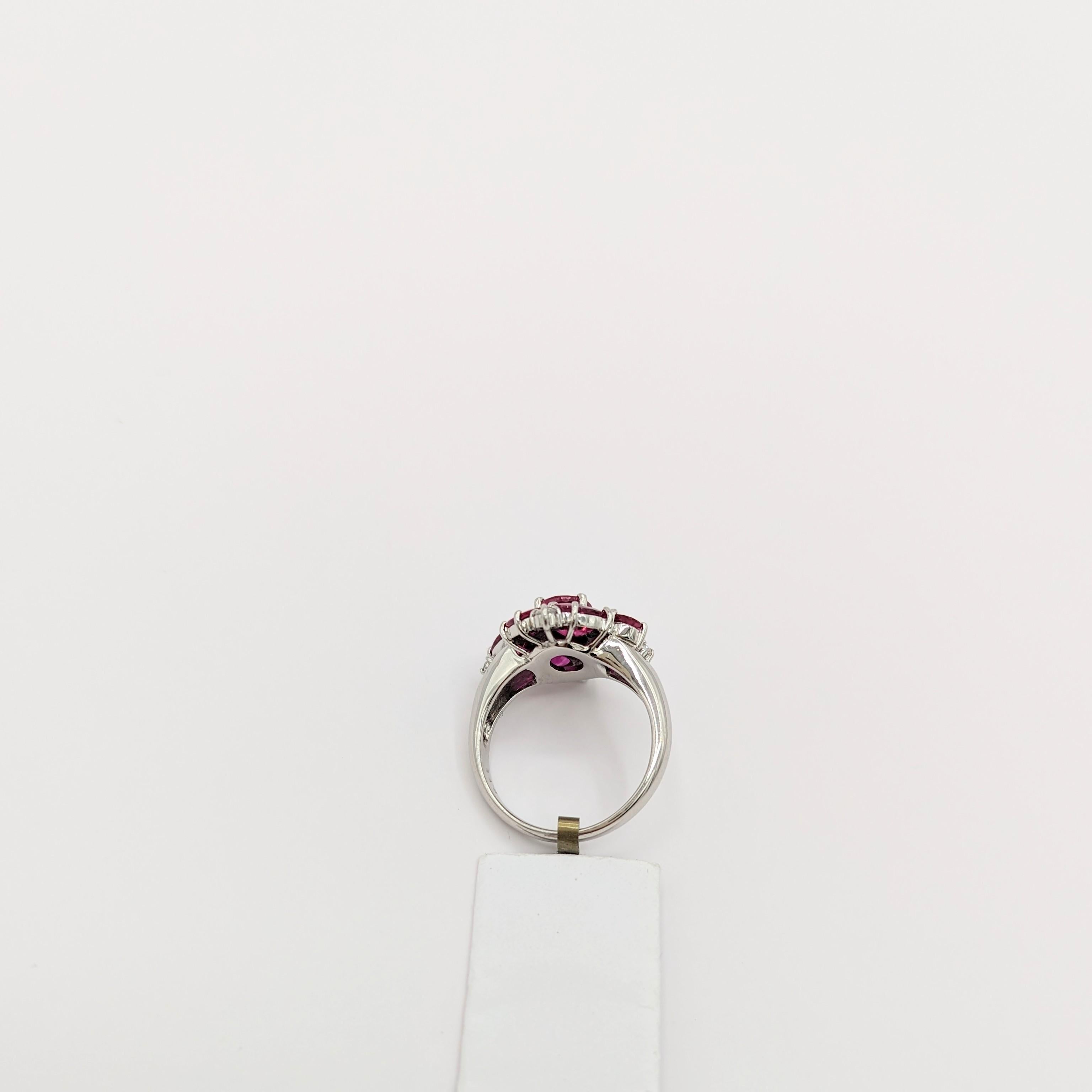Ruby and White Diamond Cluster Ring in Platinum For Sale 1