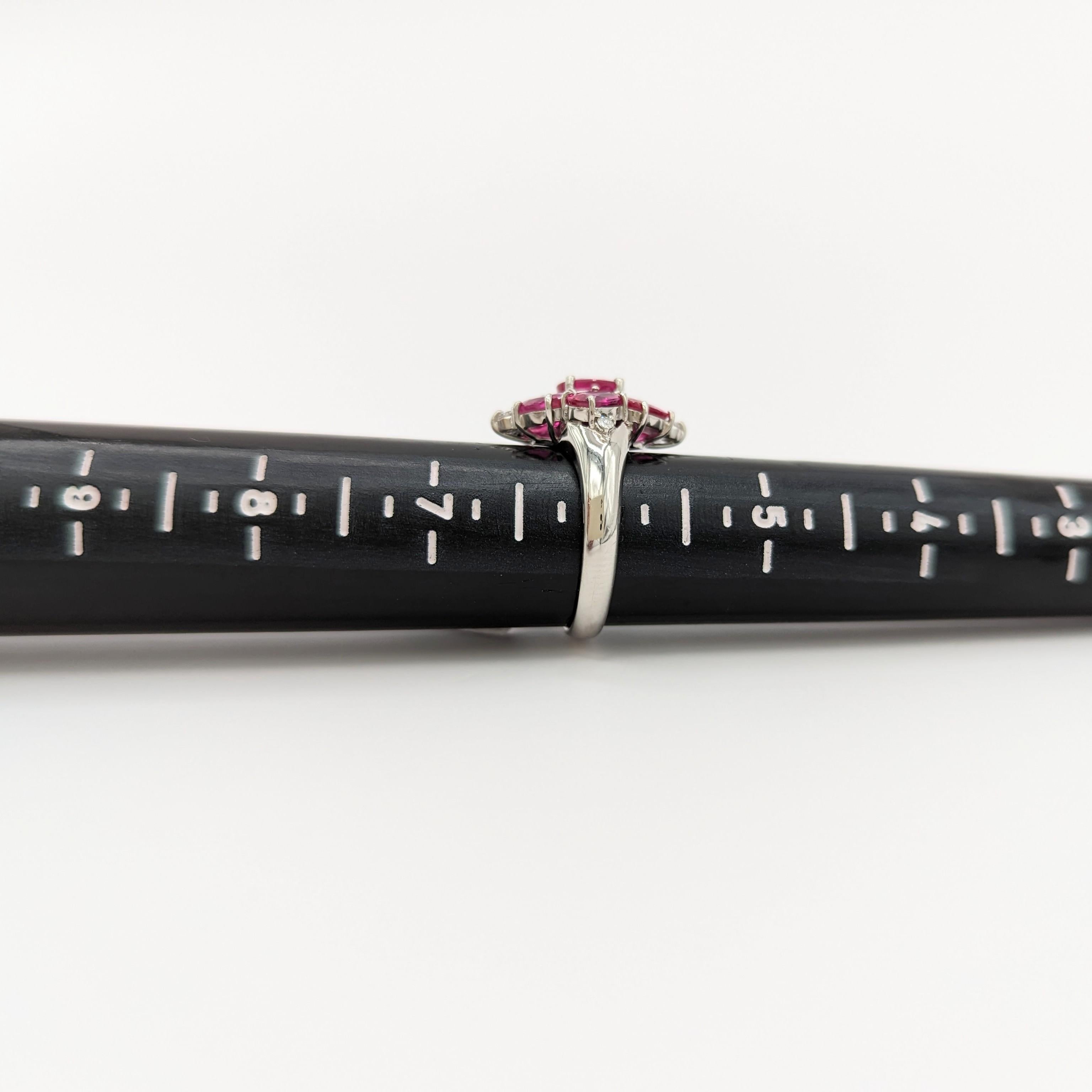 Ruby and White Diamond Cluster Ring in Platinum For Sale 2