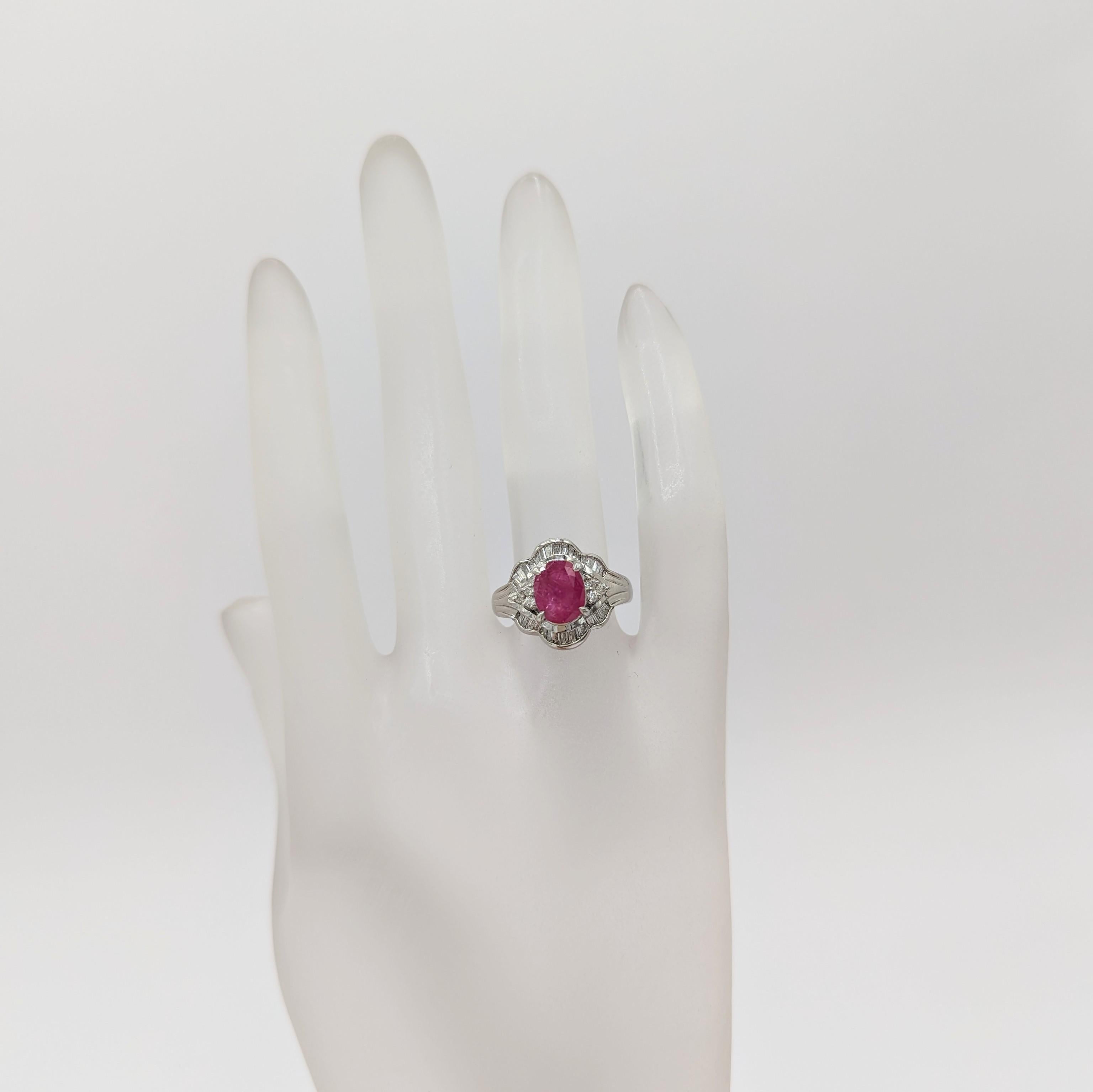 Oval Cut Ruby and White Diamond Cocktail Ring in Platinum For Sale